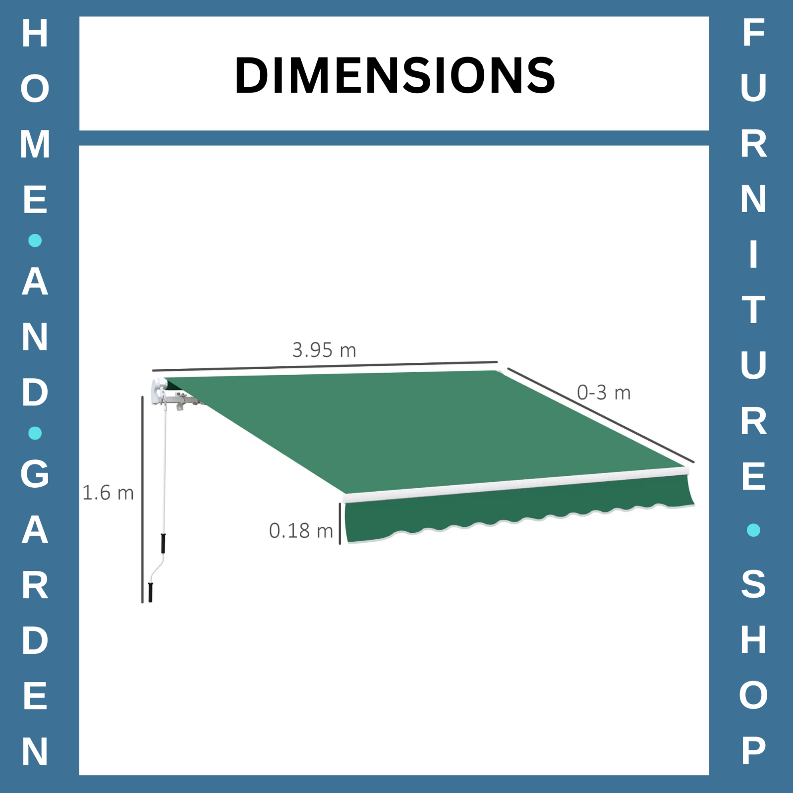 4m x 3m Manual Garden Awning Retractable Canopy Outdoor Patio Sun Shade Cover