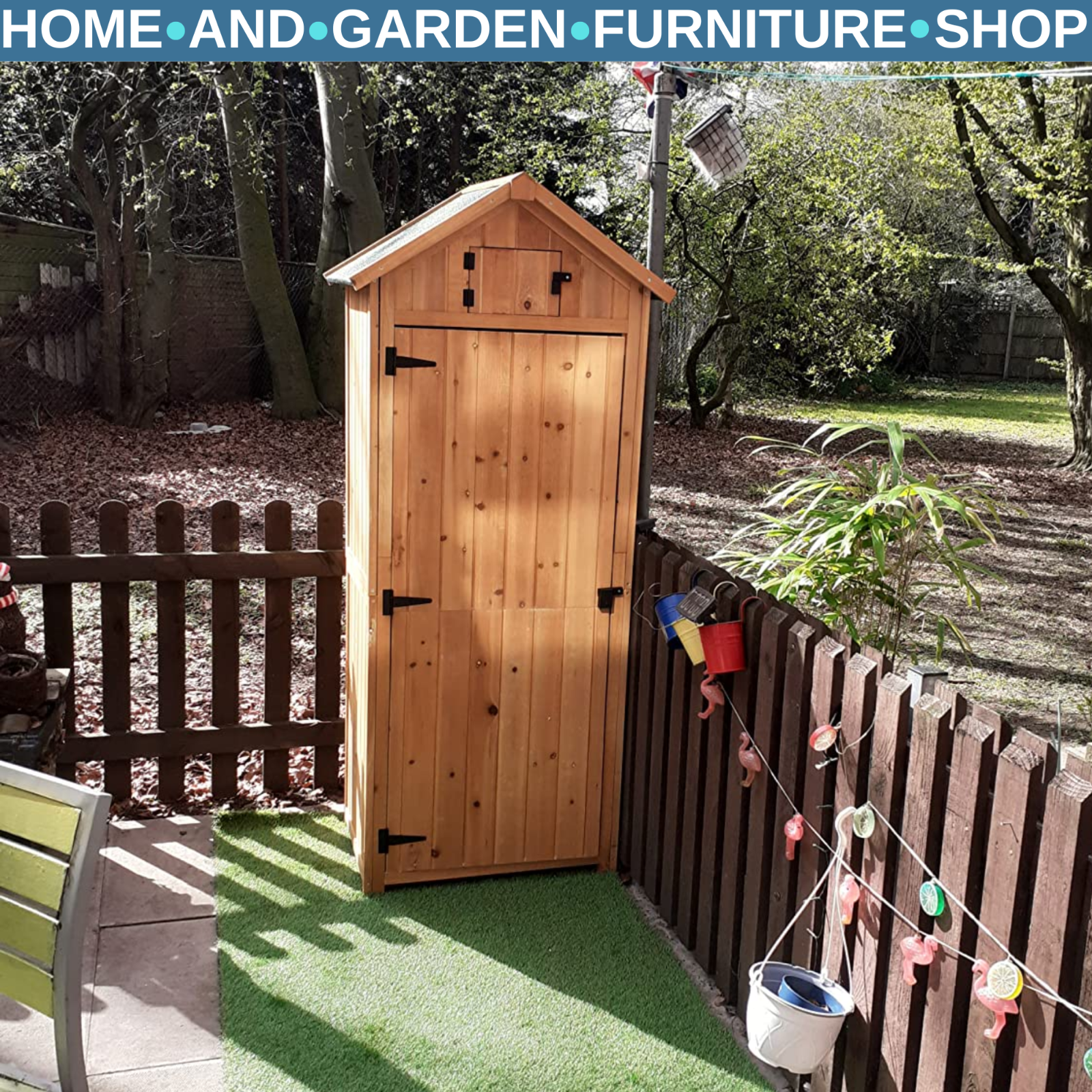 Wooden Garden Storage Shed with Shelves Waterpoof Outdoor Tool Cabinet Outhouse