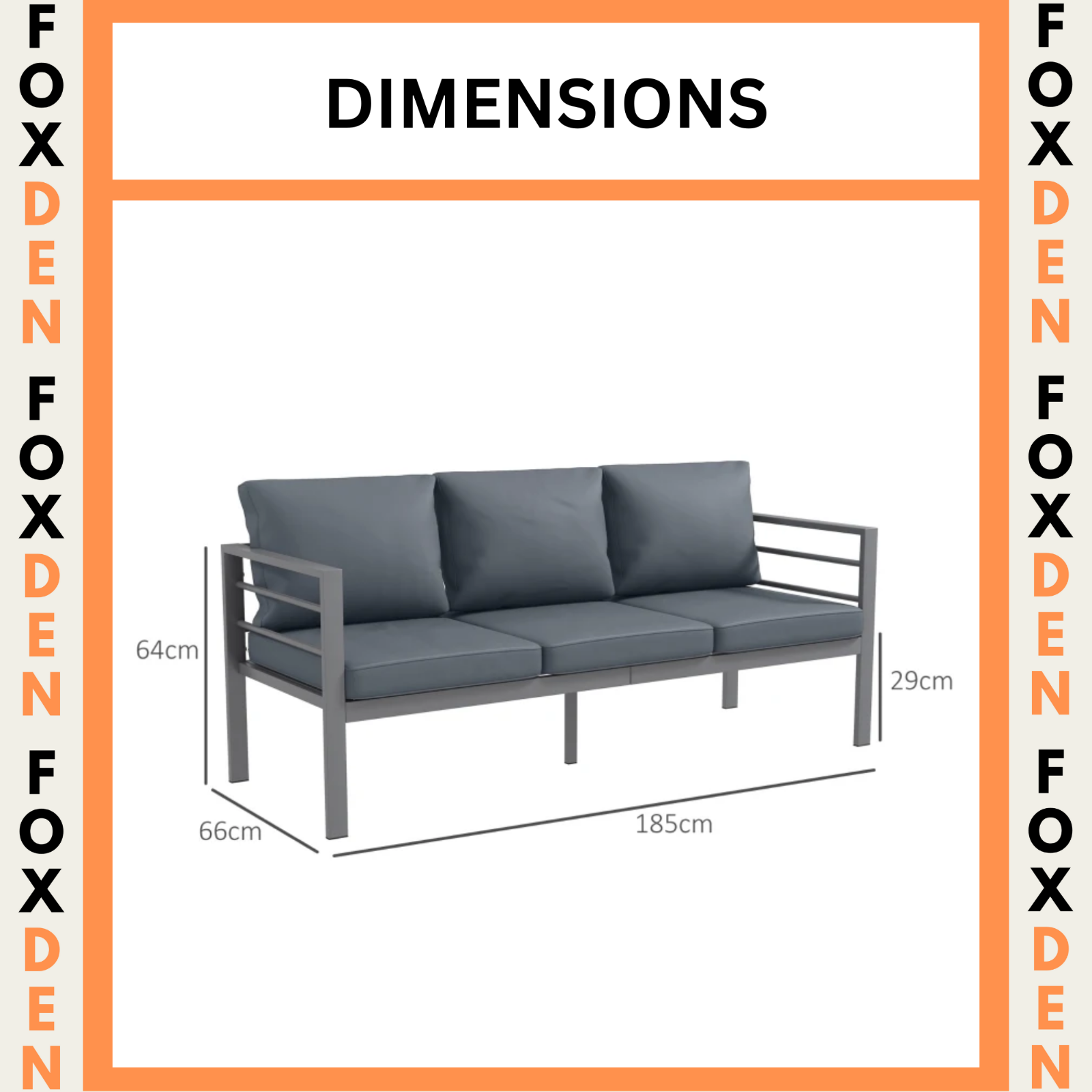 Grey 3 Seater Metal Garden Bench Large Outdoor Patio Sofa Set Lounger Cushions