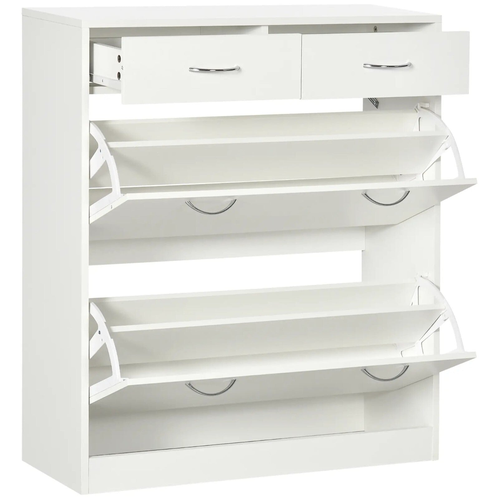 Narrow Shoe Storage Cabinet with 2 Flip Drawers Slim Entryway Shoe Cupboard Unit