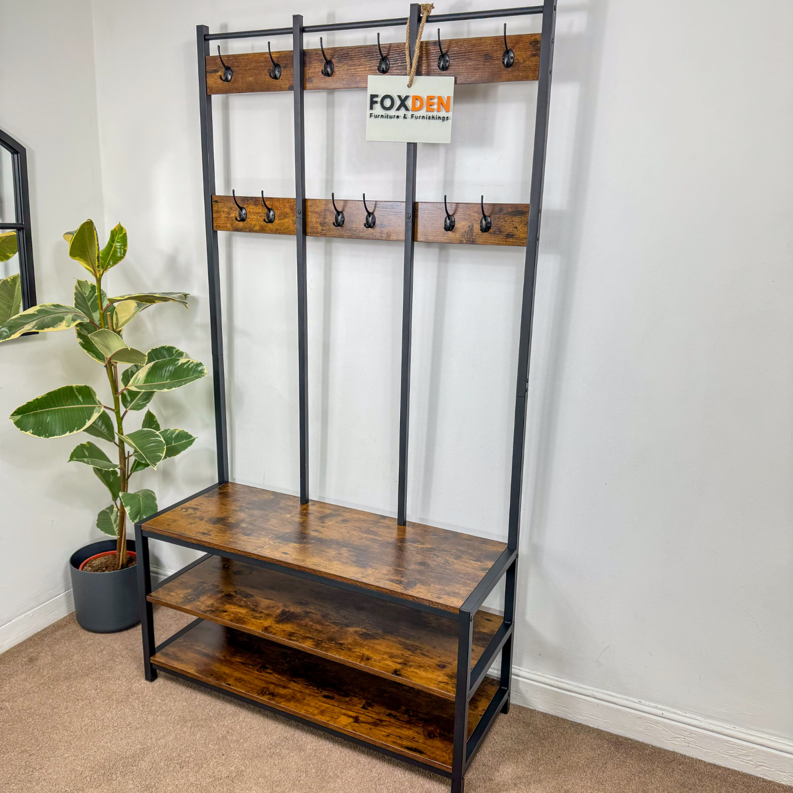 Large Rustic Coat Rack With Seat Shoe Rack Hall Tree Entryway Shoe Bench Shelves