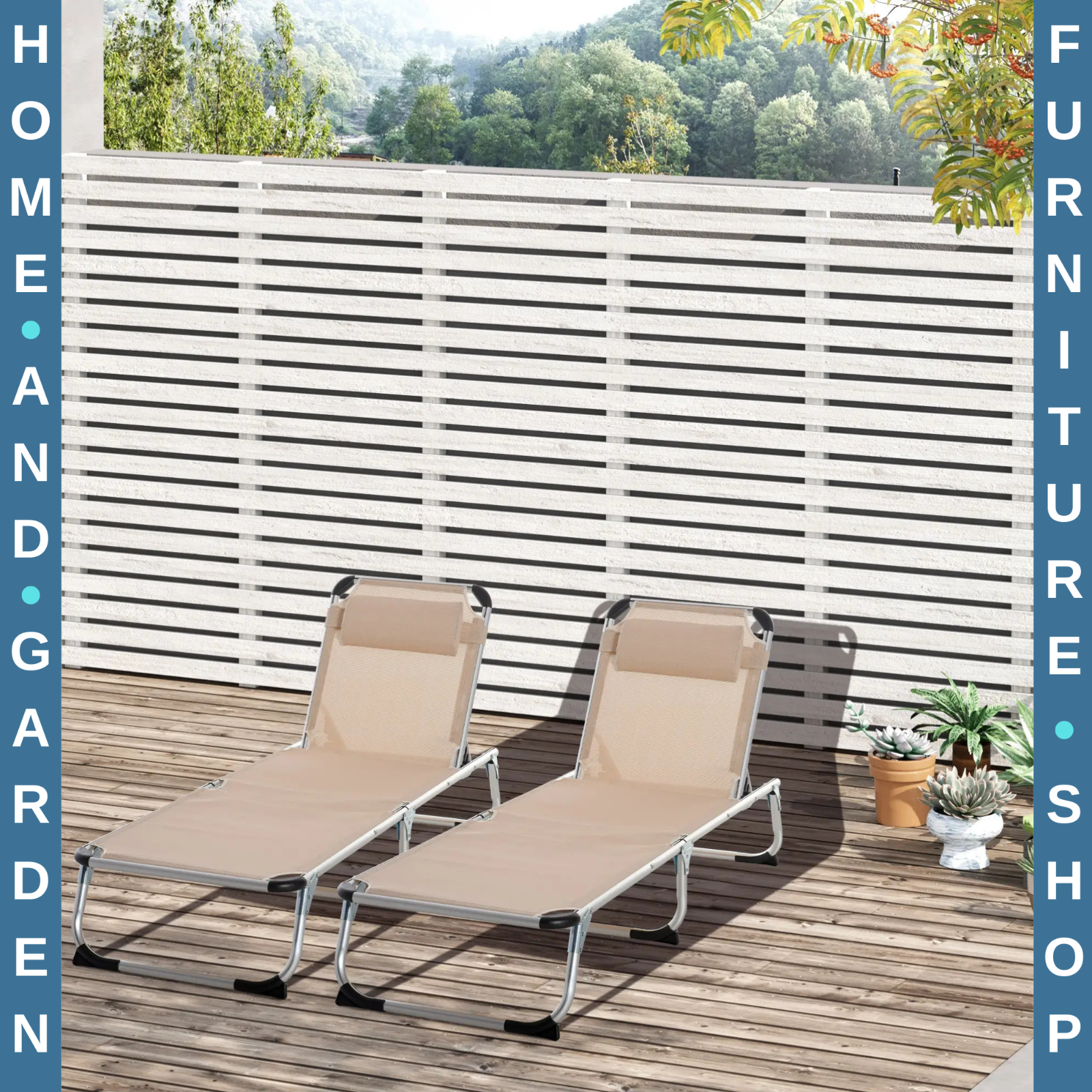 2 Foldable Sun Loungers with Pillow 5 Position Adjustable Reclining Garden Chair