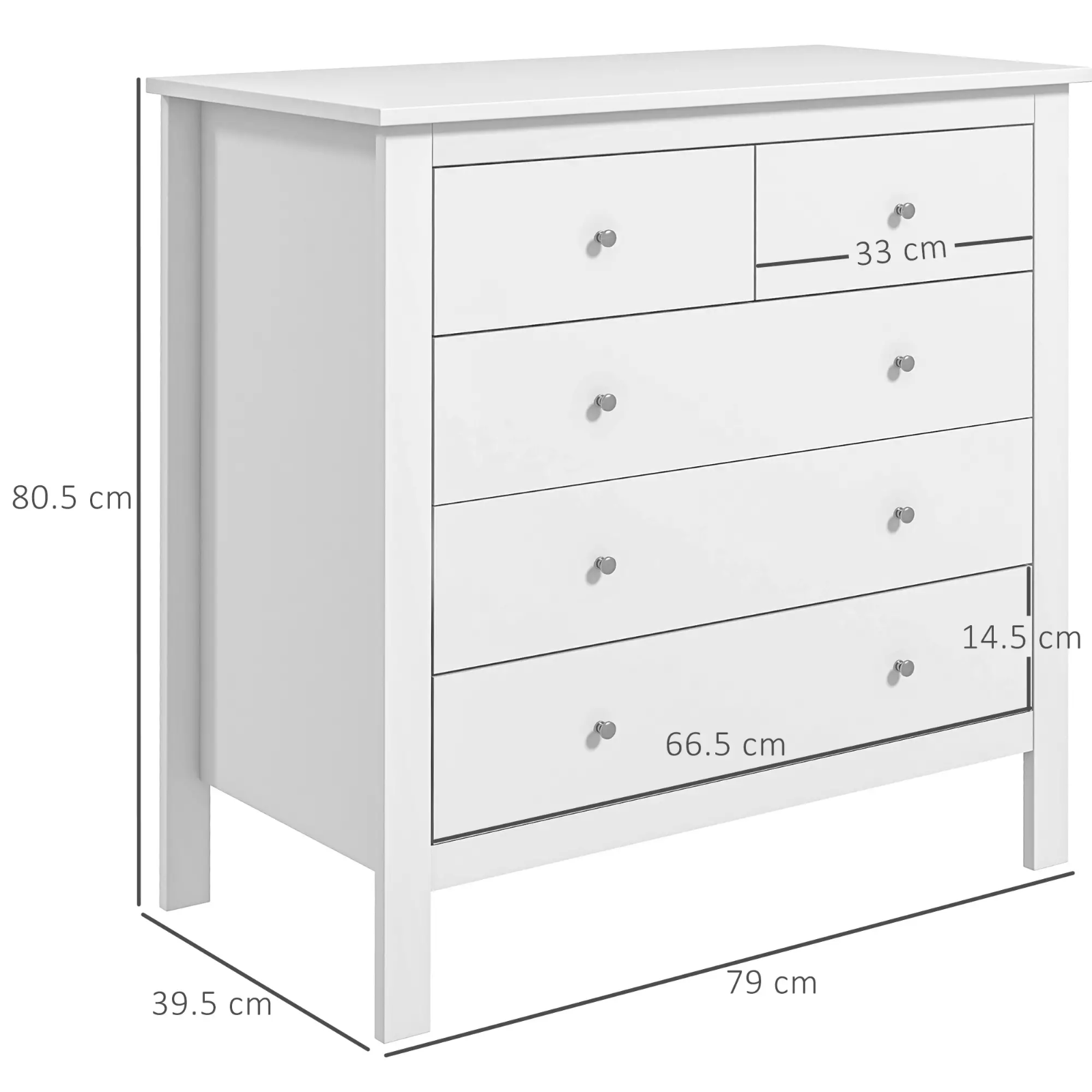 Modern Chest Of Drawers for Bedroom 5 Drawer Dresser Storage Unit White Cabinet