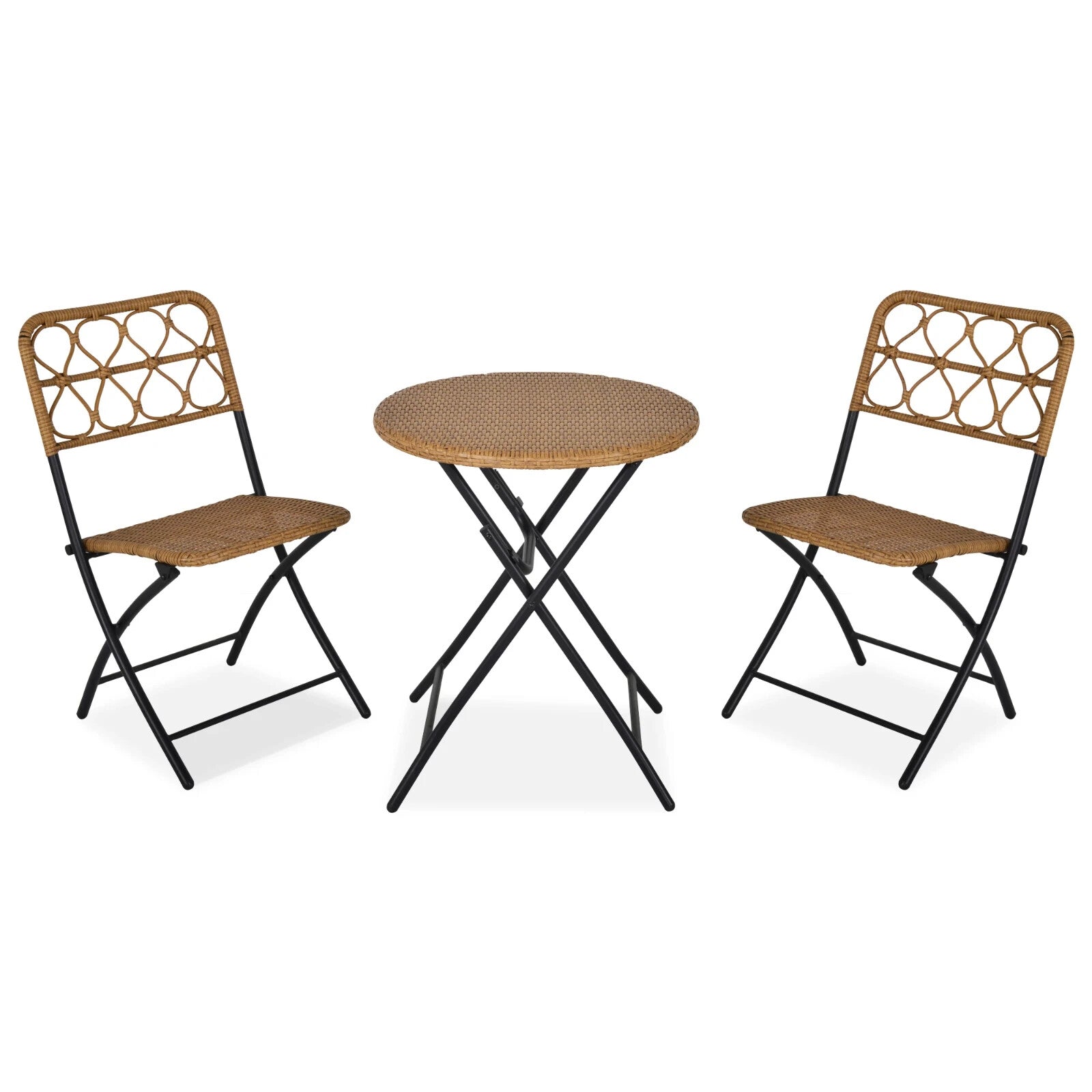 3-Piece Folding Rattan Wicker Bistro Set – Coffee Table and Chairs