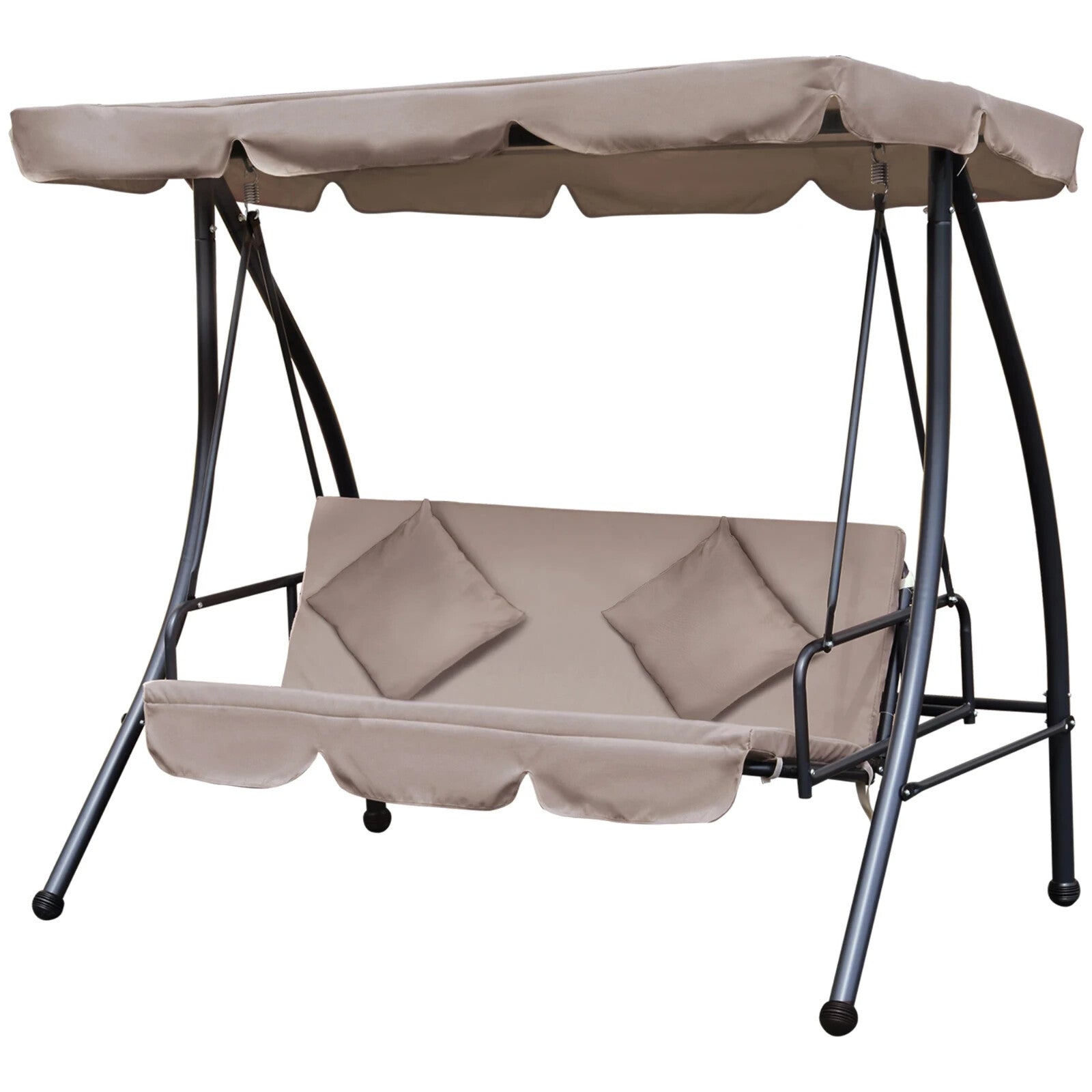 2-in-1 Hammock Swing Chair 3-Seater Powder Coated w/ Cushion & Tilt Canopy Beige