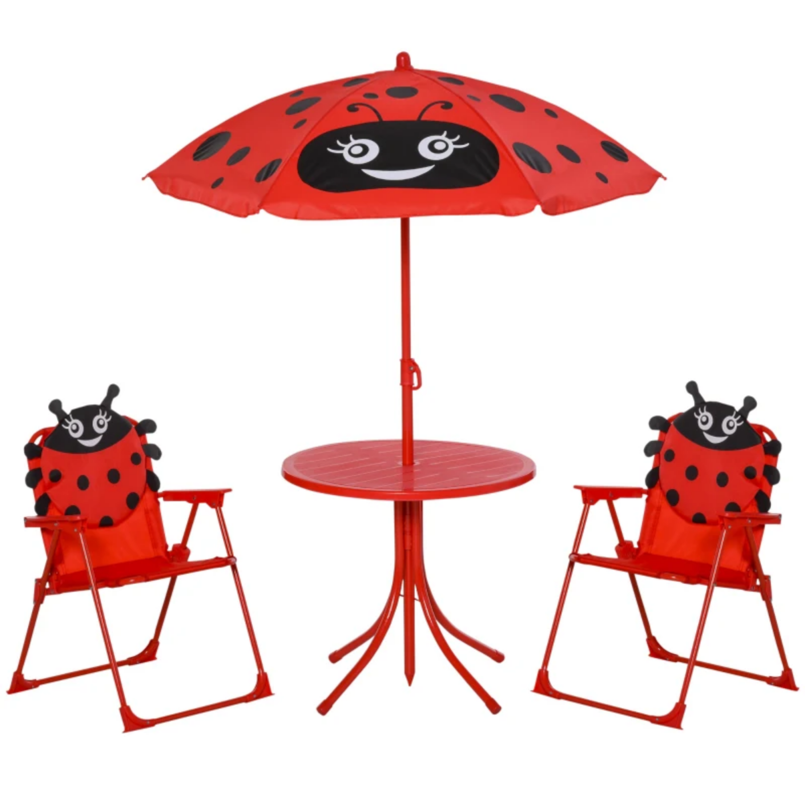 Kids Folding Picnic Table Chair Set Garden Outdoor Patio Parasol Umbrella Red