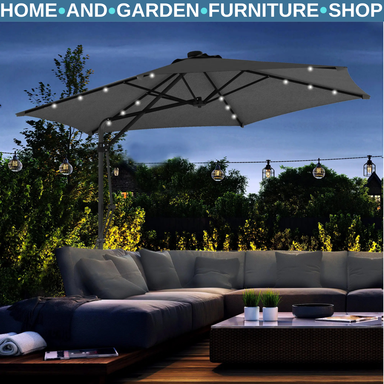 3m Cantilever Garden Parasol with Solar LED Base & Cover Outdoor Umbrella Shade