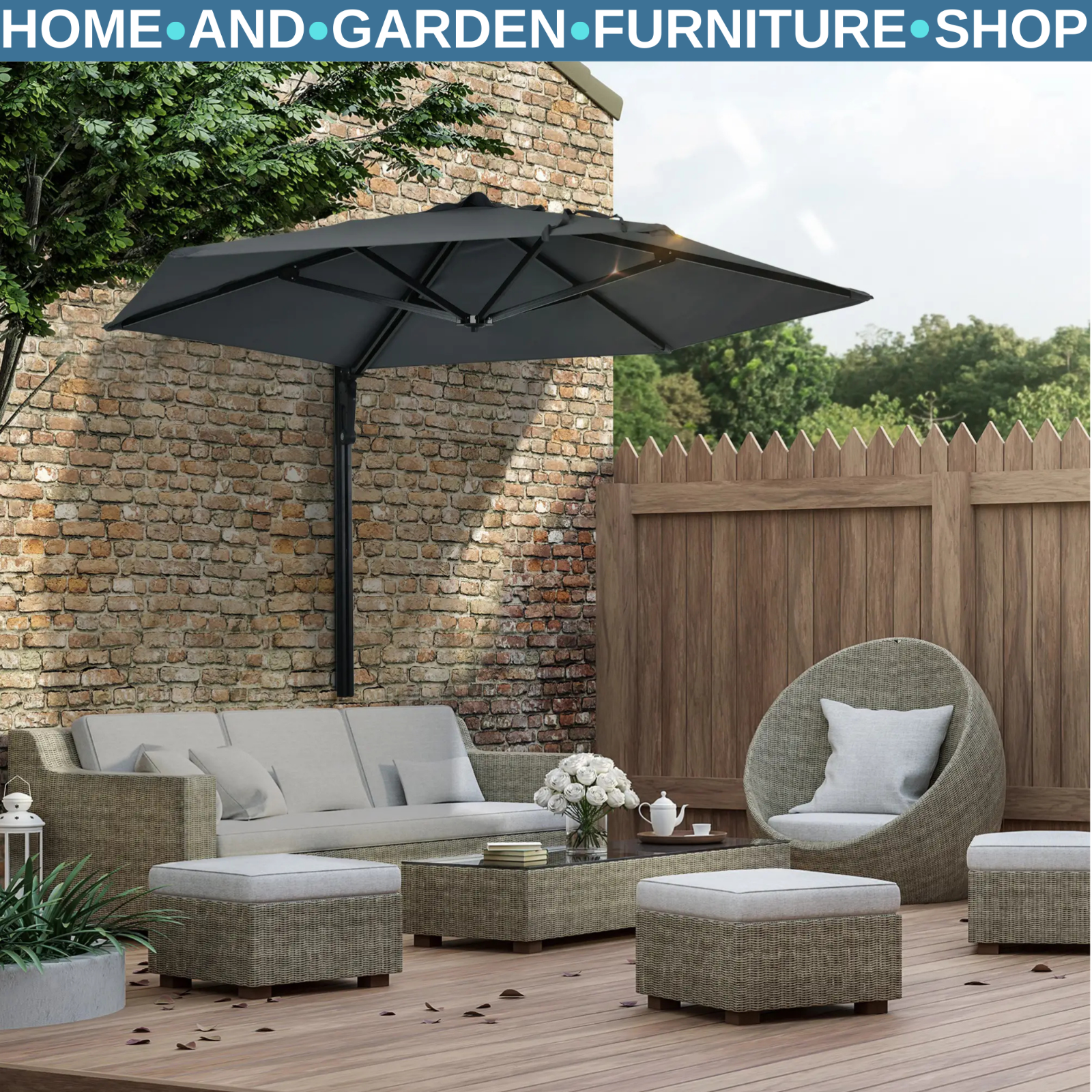 Wall Mounted Parasol 180 Degree Rotating Canopy Patio Garden Umbrella for Porch