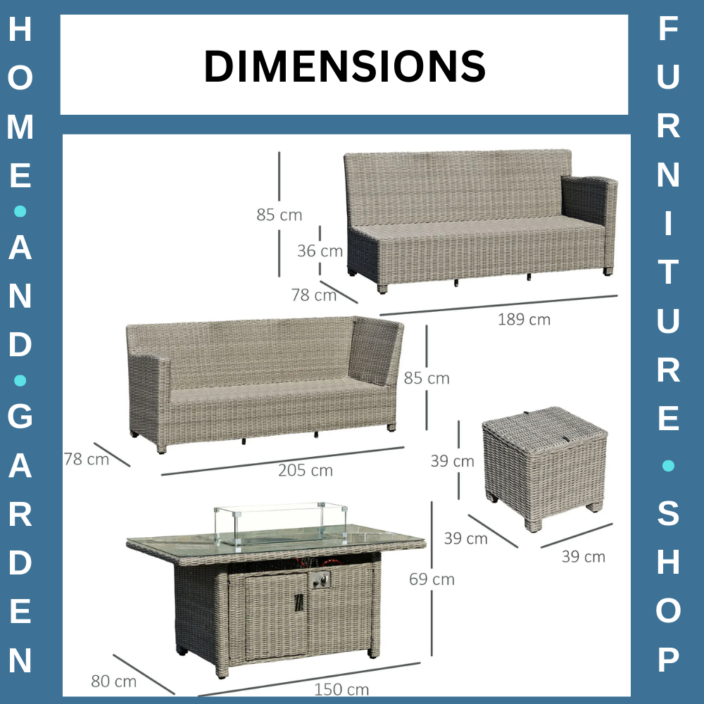 8-Seater Rattan Garden Furniture Set w/ L-Shape Sofa, Footstool & Fire Pit Table