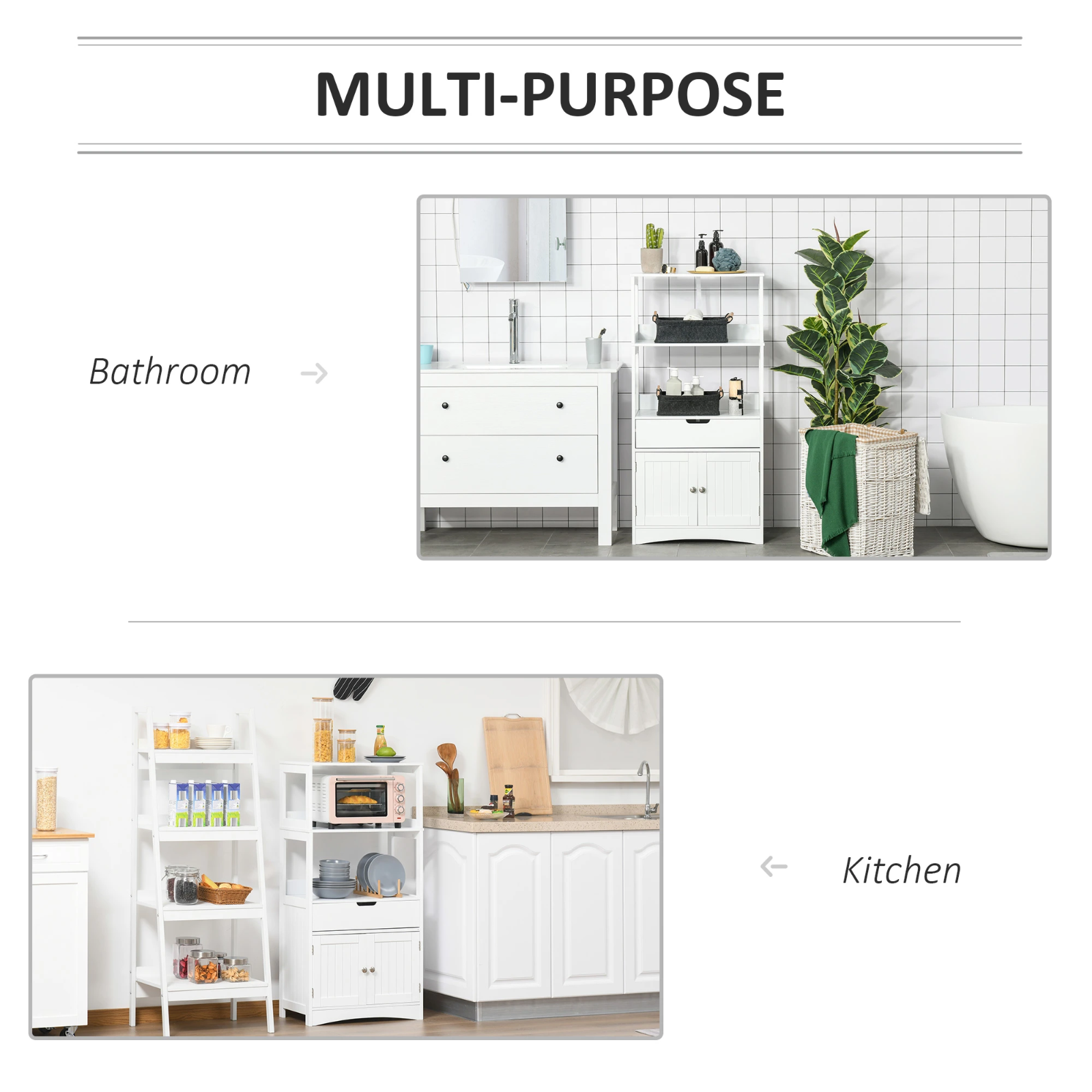 White Large Bathroom Floor Cabinet Storage Unit Kitchen Cupboard Larder Shelving