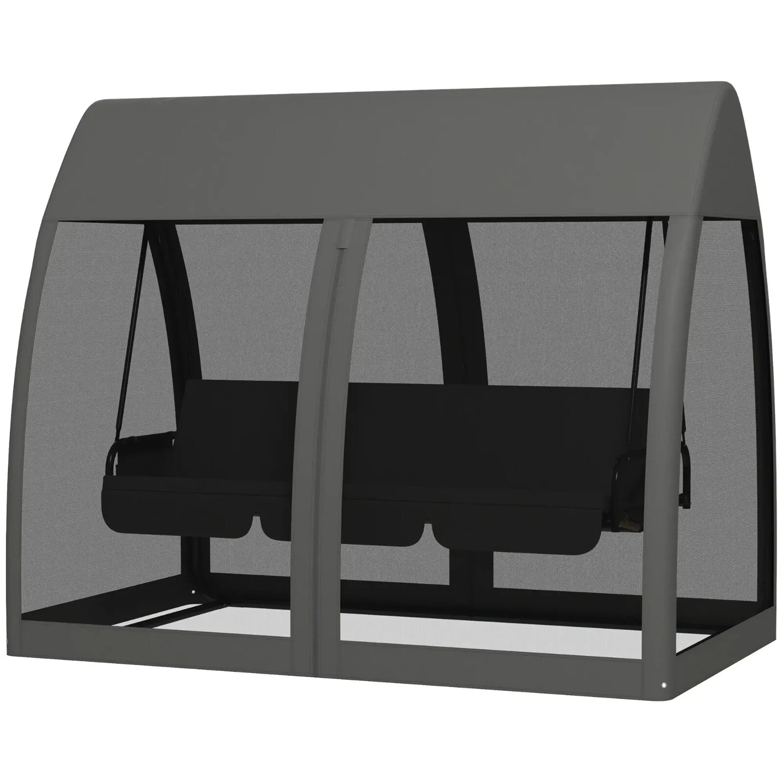 Hammock Swing Bench 3-Seater UV-Resistant Powder Coated with Mesh Canopy Grey