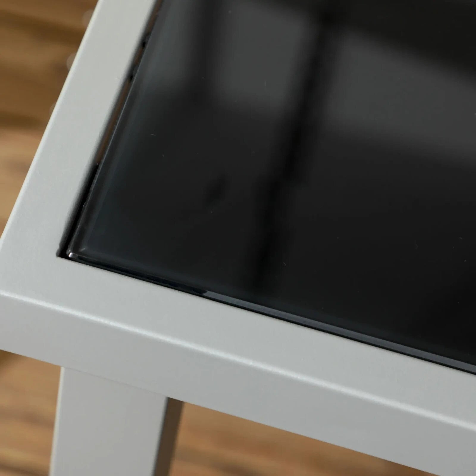 7 Piece Garden Dining Set with Glass Table and 6 Stackable Mesh Chairs Outdoor