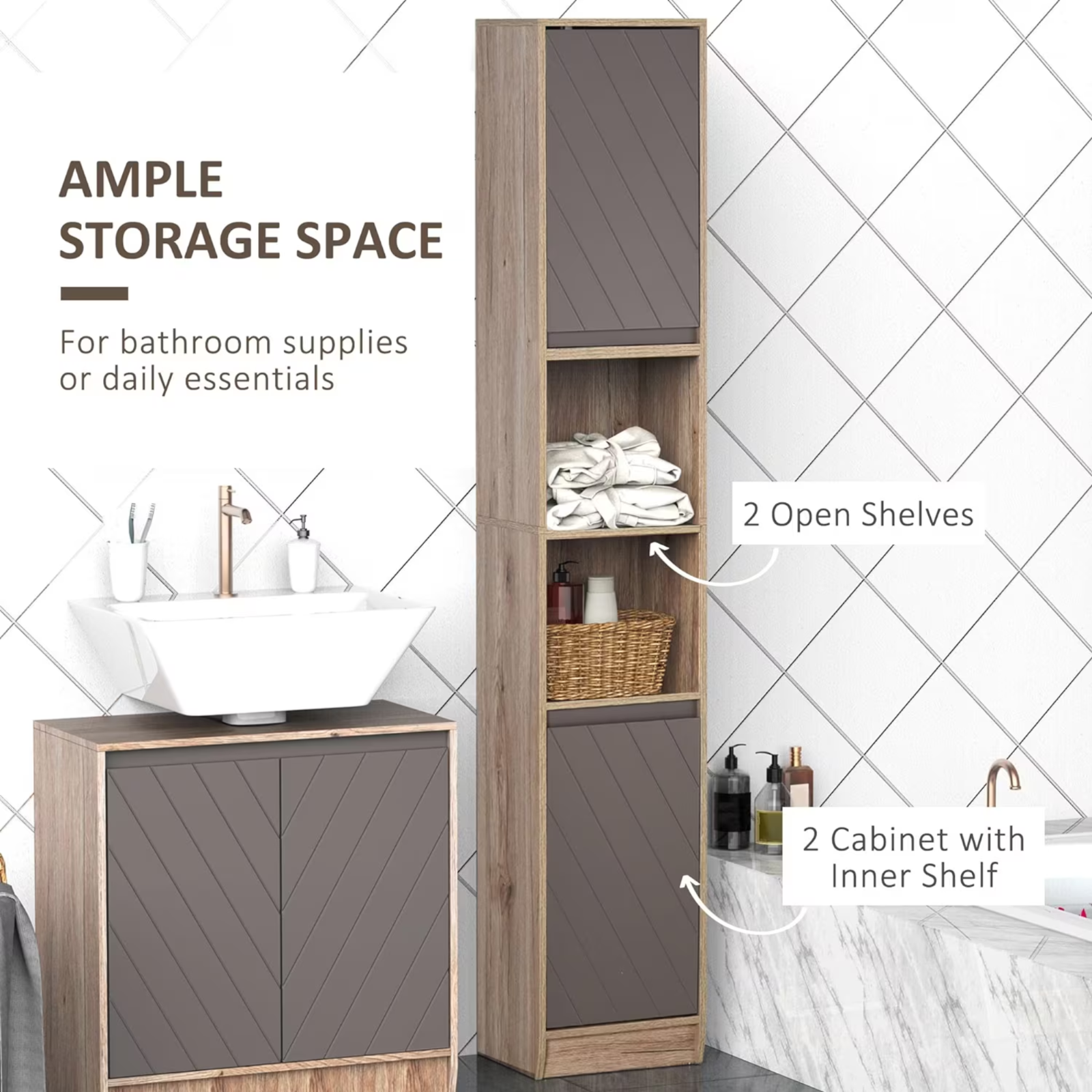 Tall Bathroom Cabinet Storage Unit Modern Slim Tallboy Cupboard Door Shelves NEW