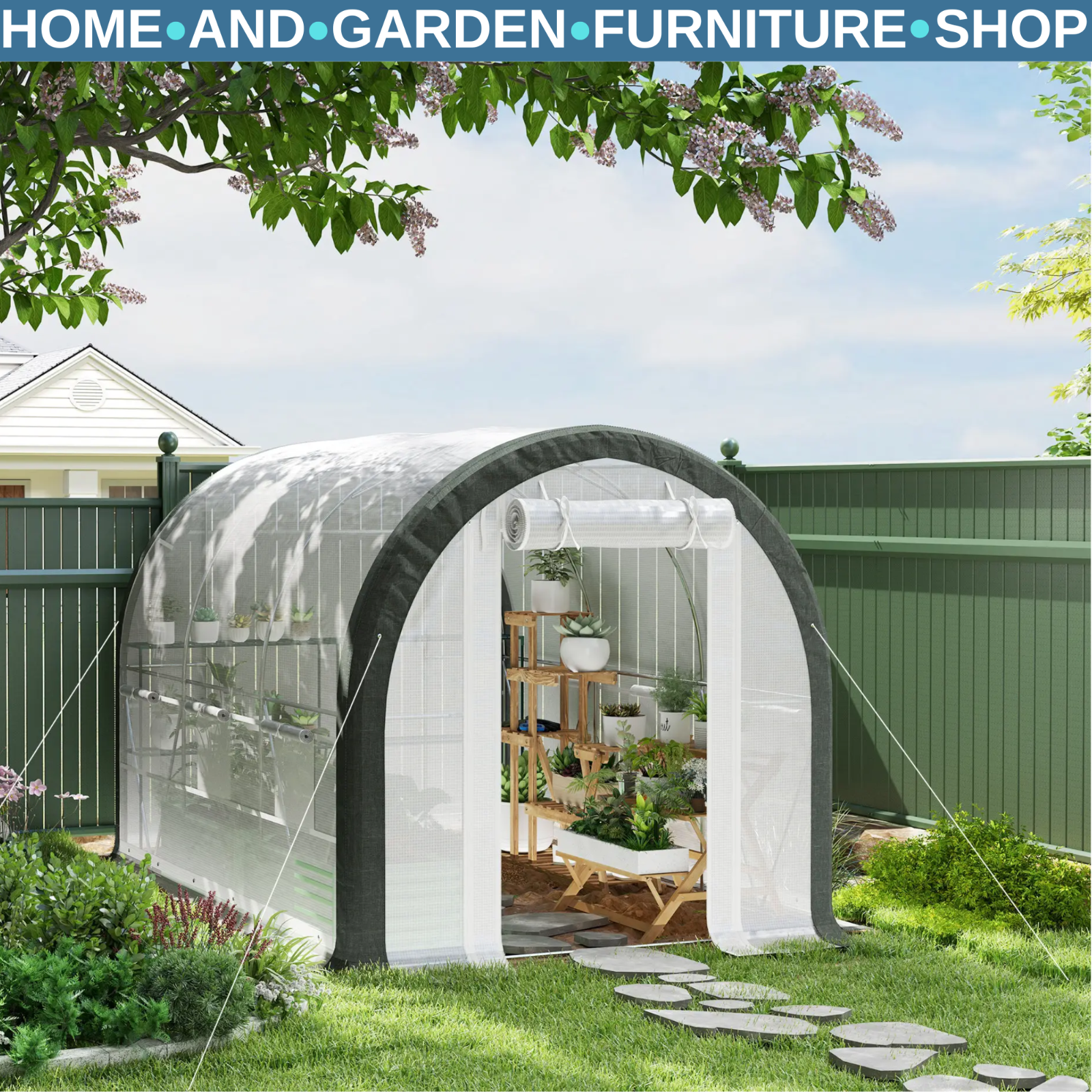 Walk in Tunnel Greenhouse Tent Steel Frame Garden Grow House Mesh Door & Windows
