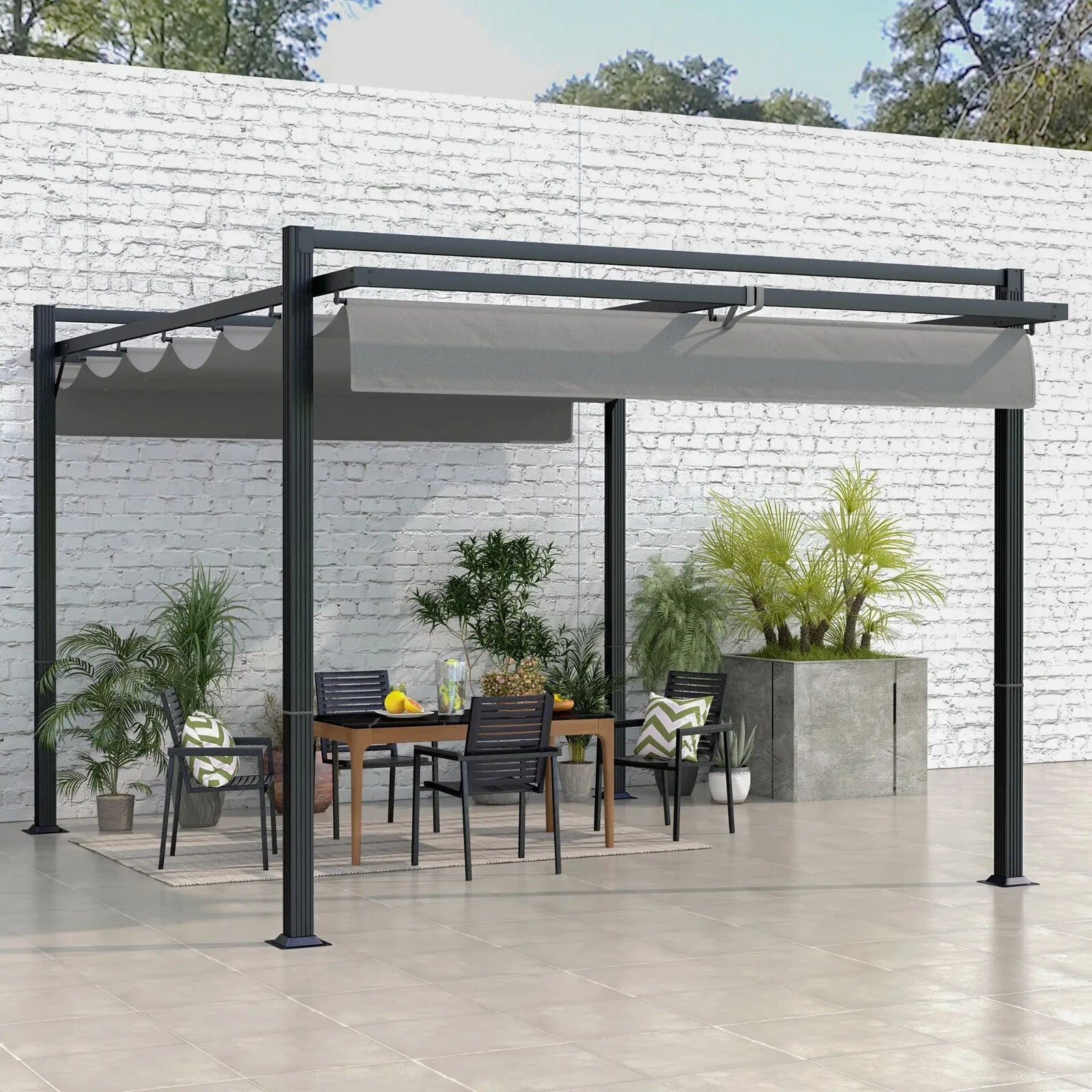 Large Metal Pergola with Retractable Roof 3 x 4m Garden Gazebo Patio Shade Cover