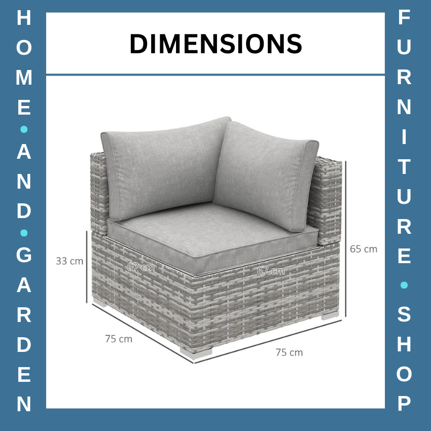 Single Corner Sofa PE Rattan Garden Furniture Set with Cushions for Patio Grey