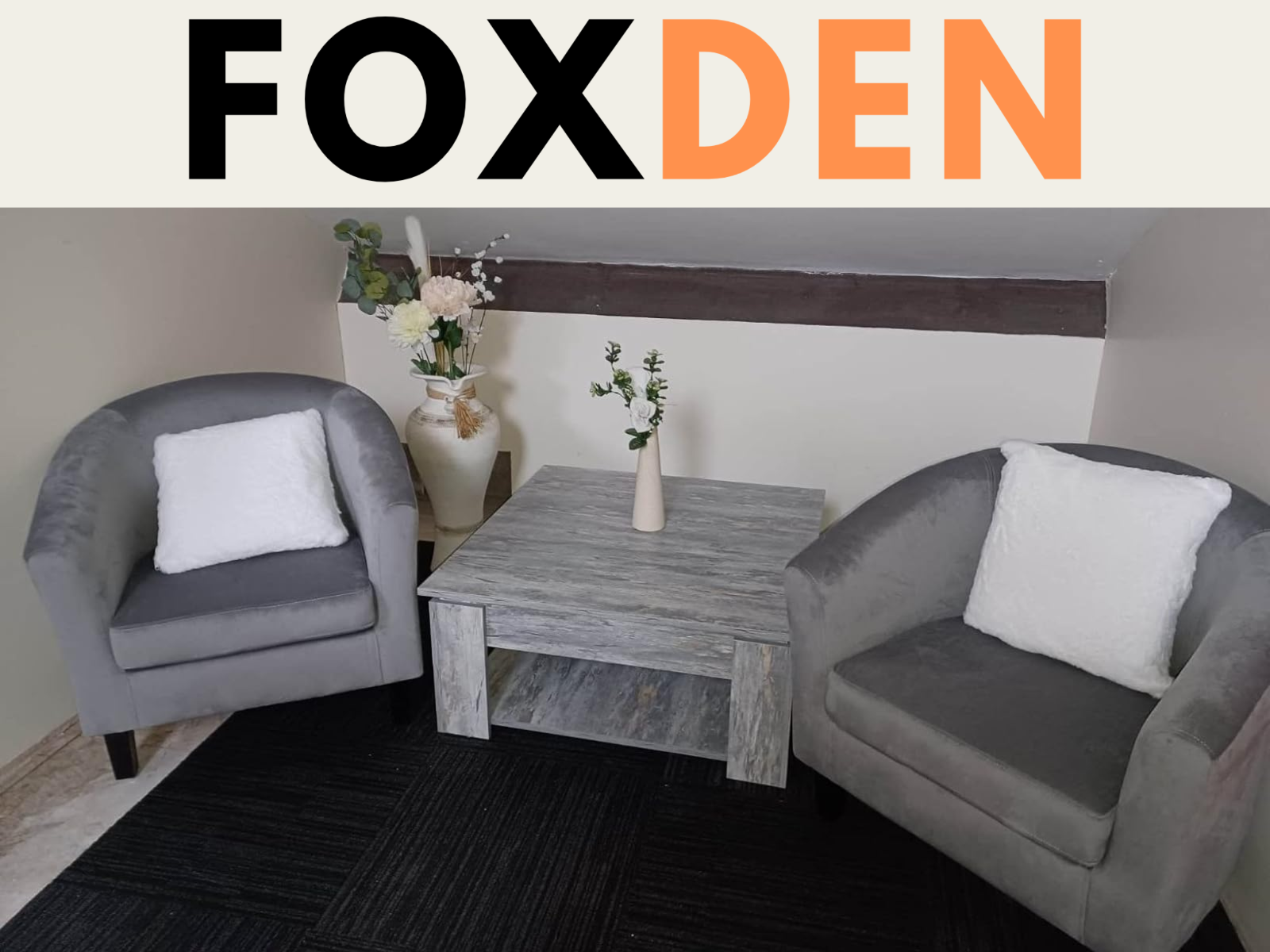 Grey Square Coffee Table with Shelf End Console Table Living Room Storage Table