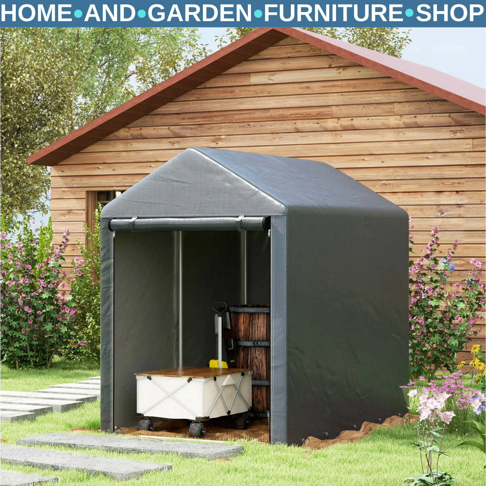 1.2x1.8m Portable Garden Storage Shed Tent for Bike Tools Motorcycle Waterproof