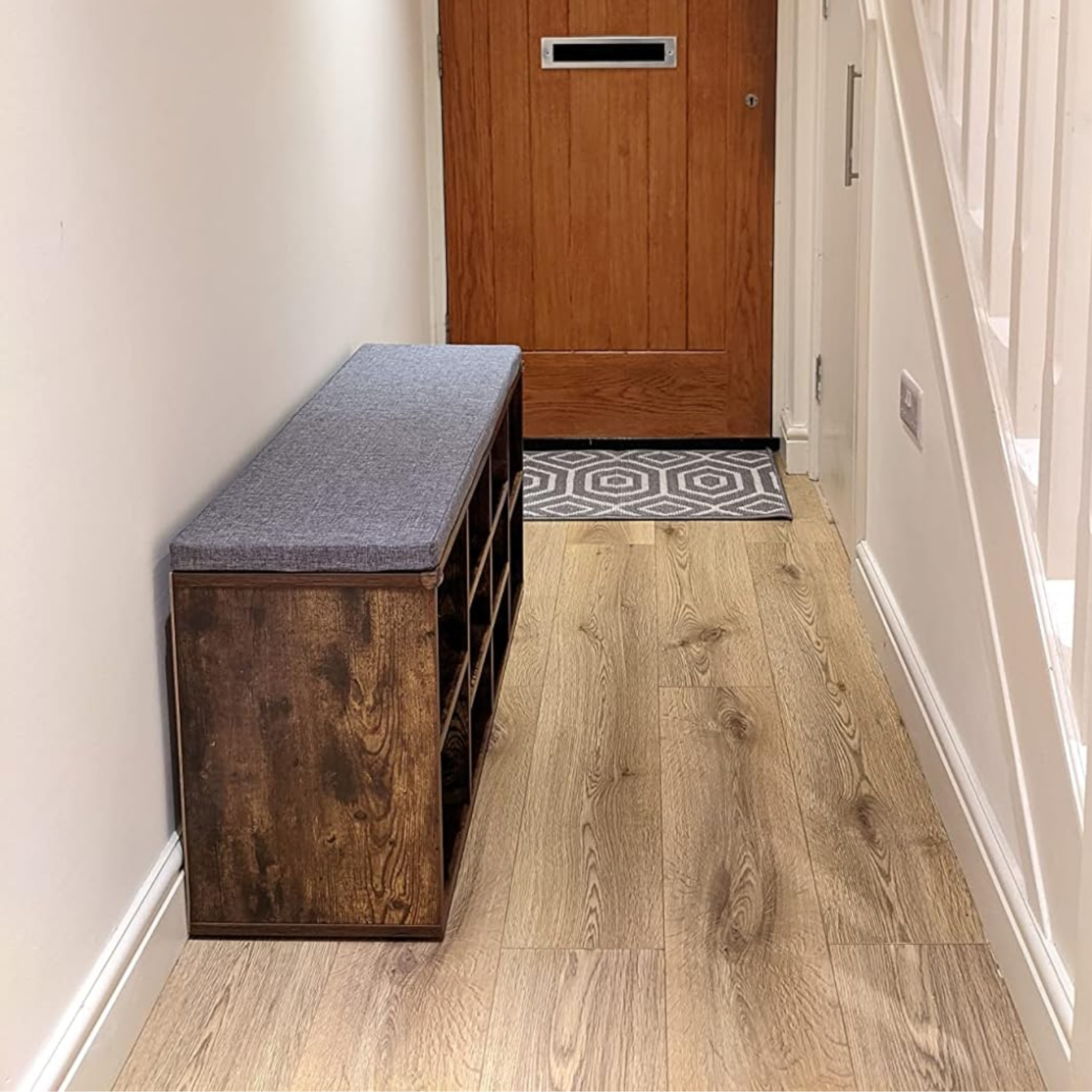 Rustic Brown Shoe Bench Seat Cushion Shoe Rack Storage Cabinet Shelf Organiser