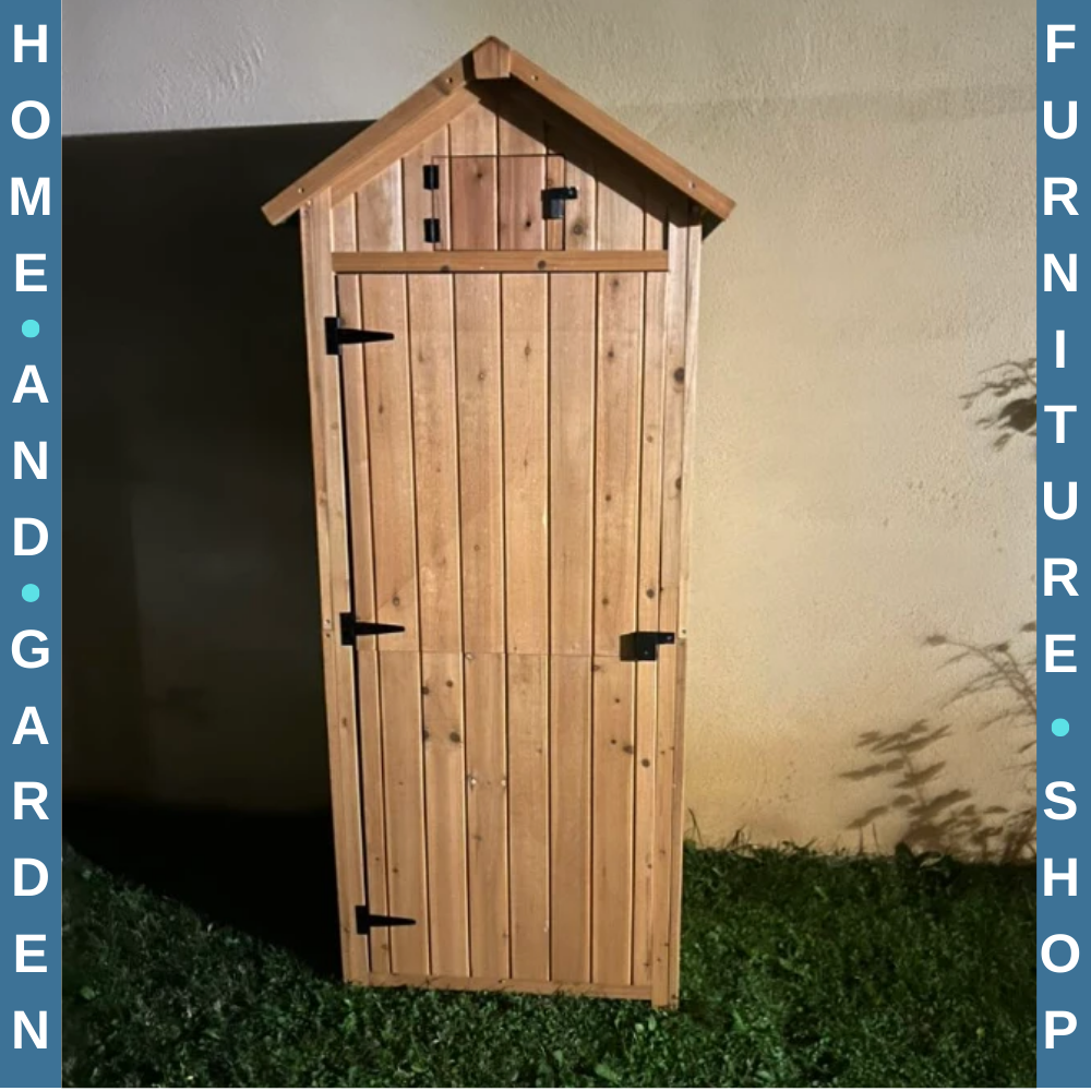 Wooden Garden Storage Shed with Shelves Waterpoof Outdoor Tool Cabinet Outhouse