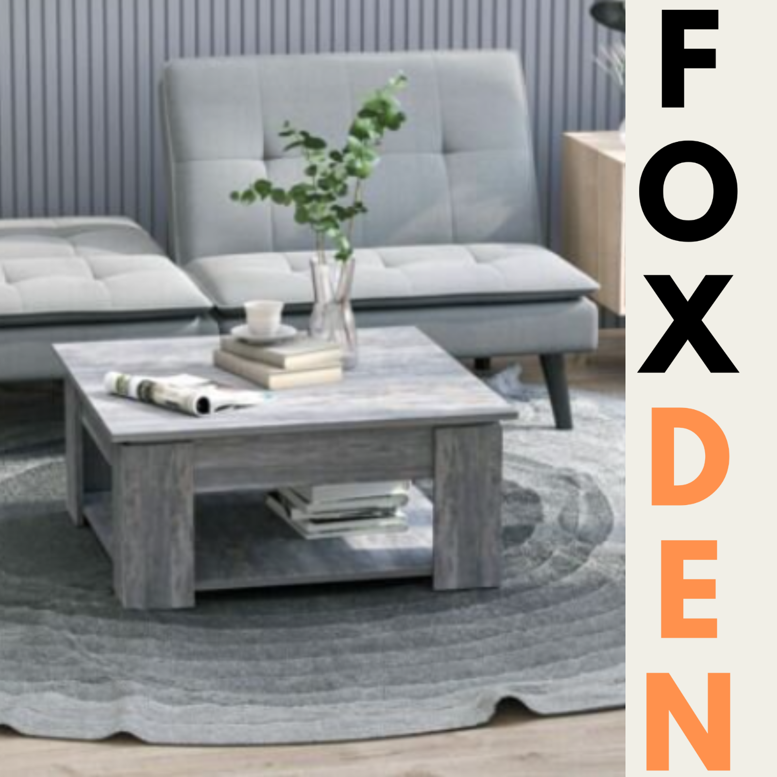 Grey Square Coffee Table with Shelf End Console Table Living Room Storage Table