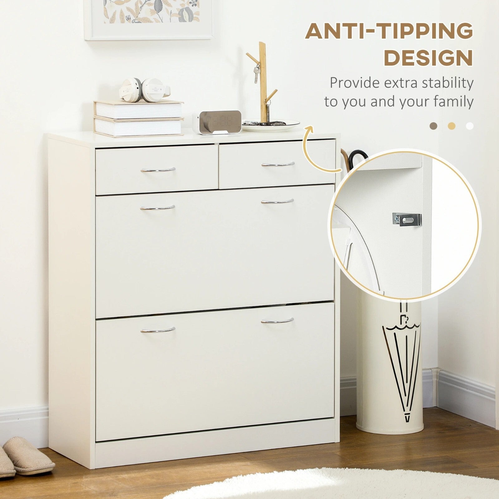 Narrow Shoe Storage Cabinet with 2 Flip Drawers Slim Entryway Shoe Cupboard Unit