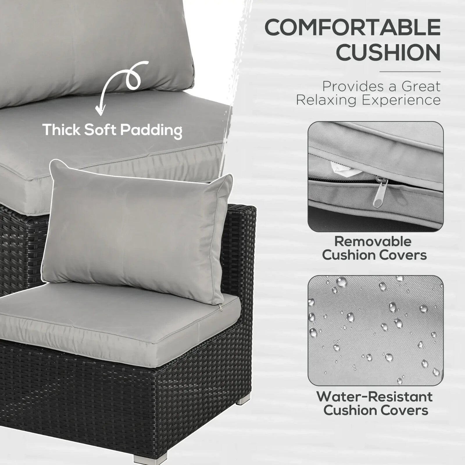 Large Outdoor Patio Furniture Black Garden Wicker Rattan Sofa Chair & Table Set