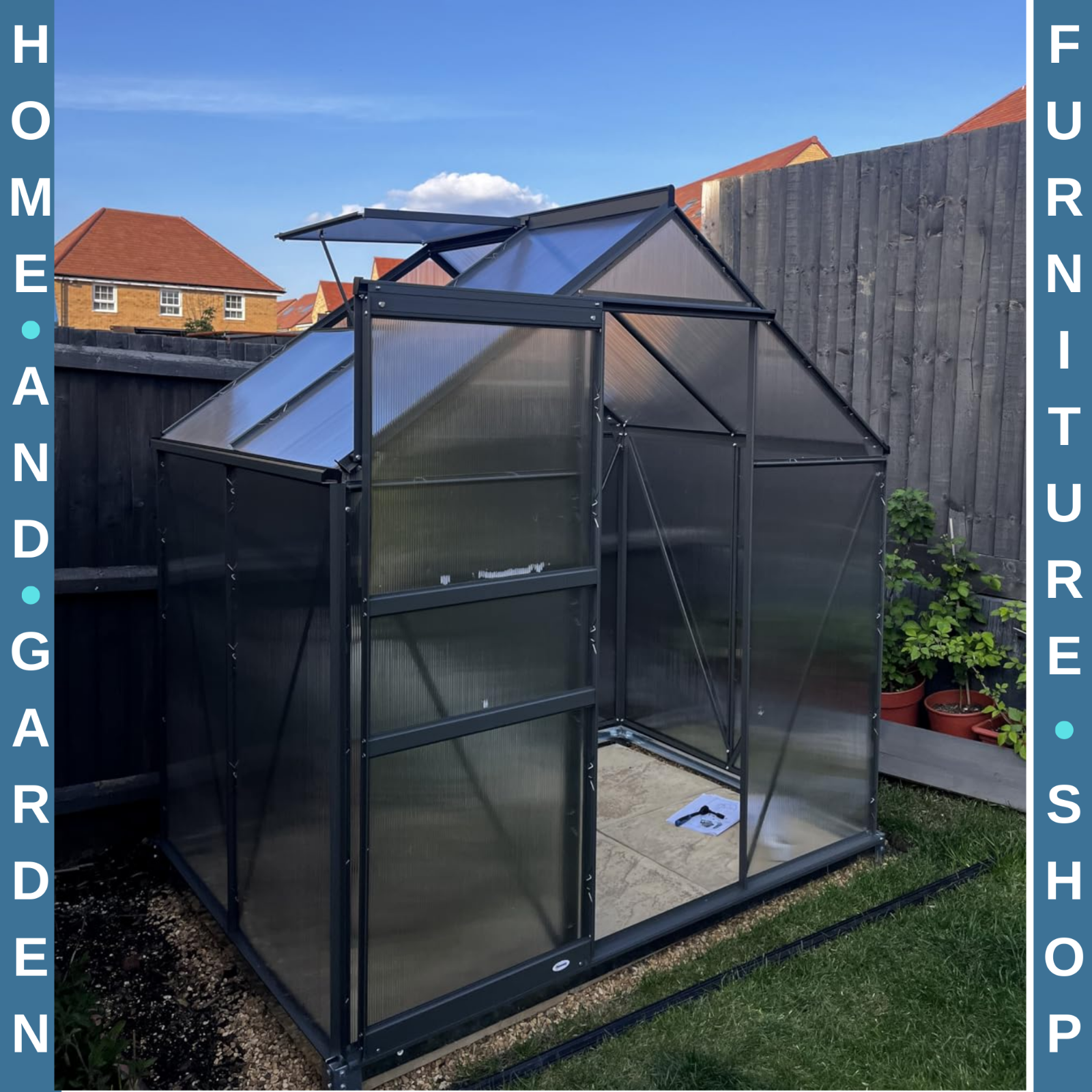 Walk-In Greenhouse Polycarbonate For Garden with Sliding Door & 3 Vents Grey