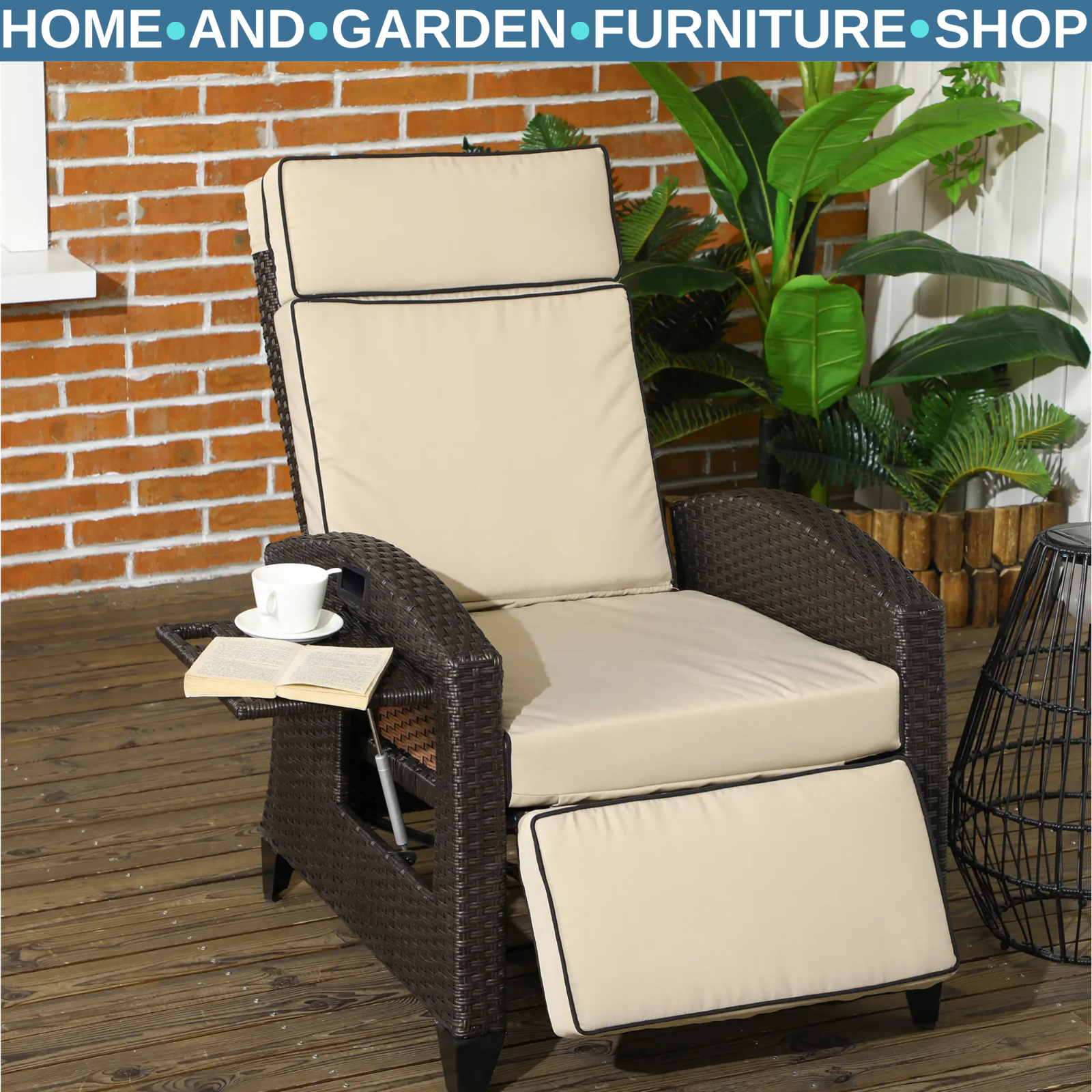 Outdoor Rattan Reclining Lounge Chair with Adjustable Backrest Garden Furniture