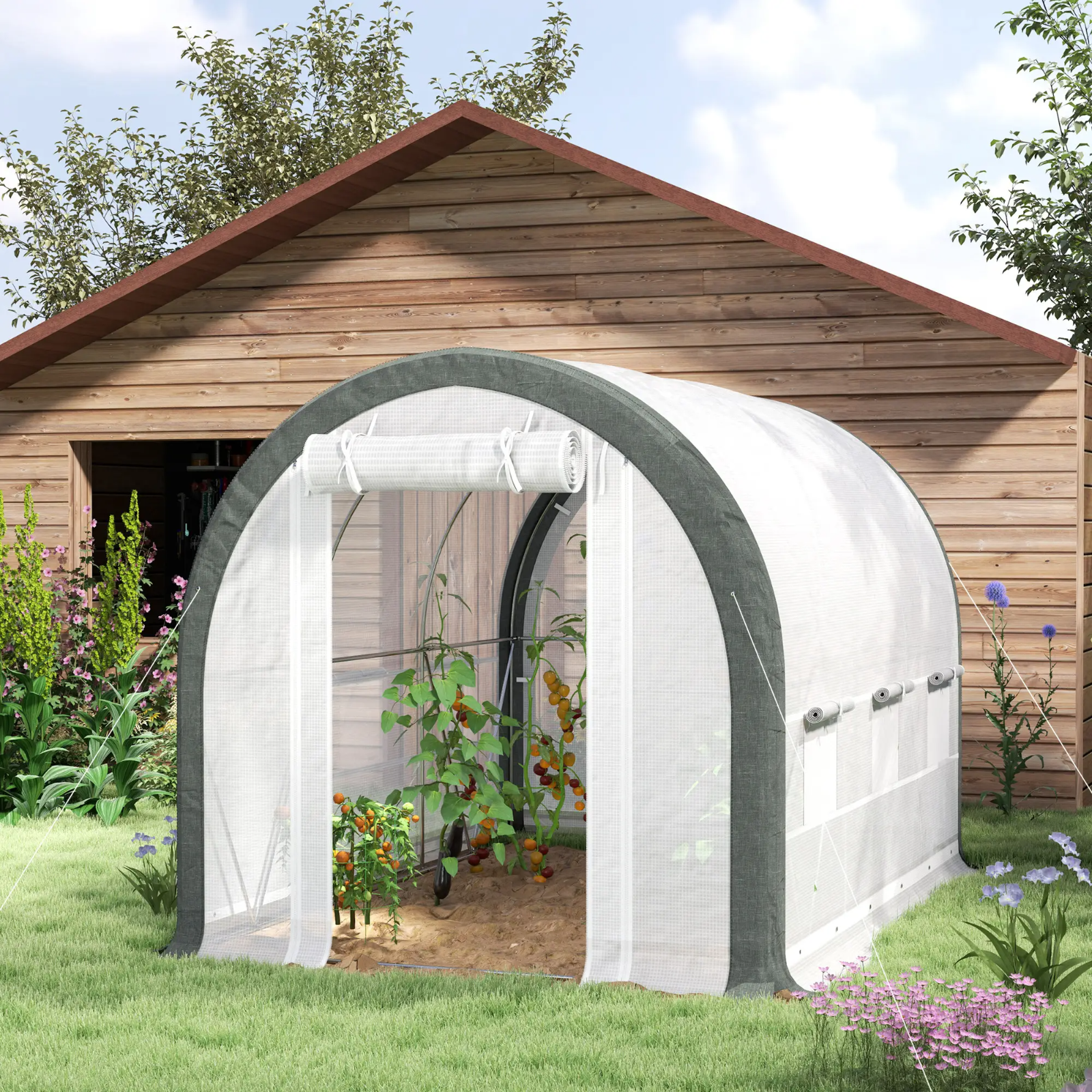 Walk in Tunnel Greenhouse Tent Steel Frame Garden Grow House Mesh Door & Windows