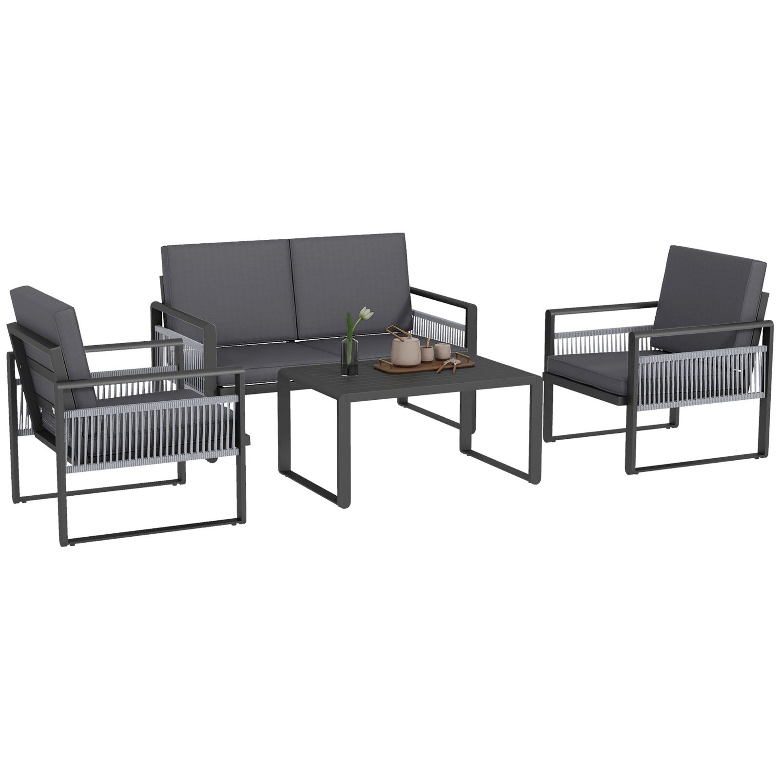 4 Piece Aluminium Garden Dining Set Outdoor Patio Furniture w/ Cushions Included