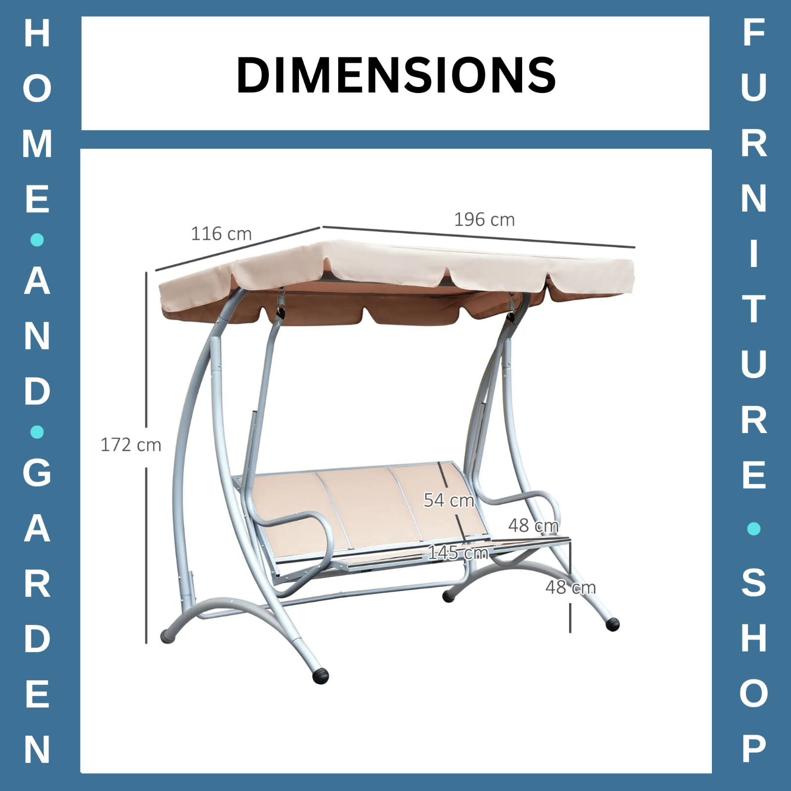 Hammock Swing Bench 3-Seater Weather-Resistant with Adjustable Canopy Beige
