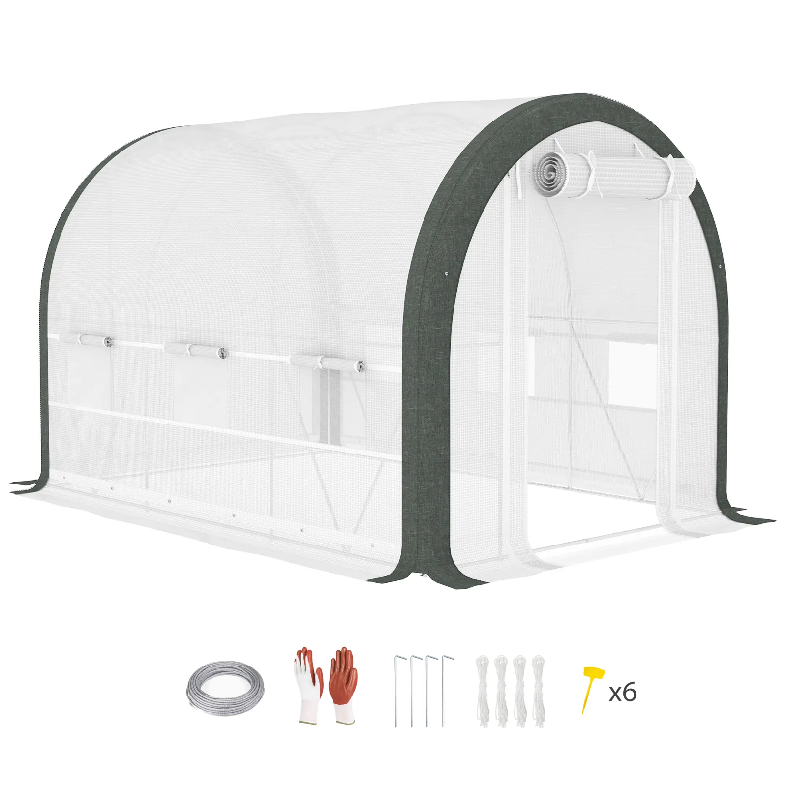 Walk in Tunnel Greenhouse Tent Steel Frame Garden Grow House Mesh Door & Windows
