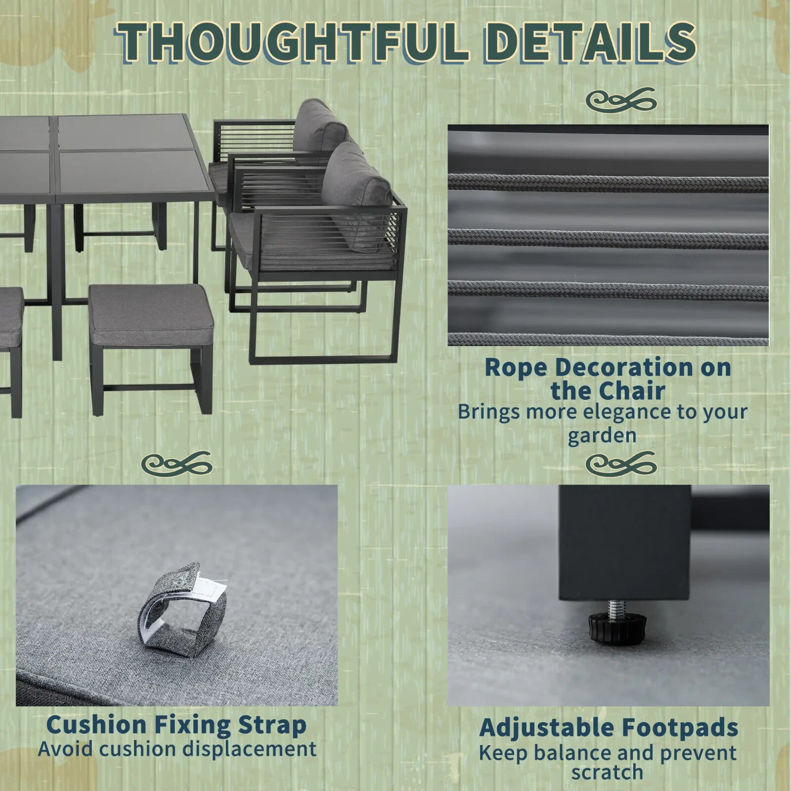 9PC Garden Dining Cube Set Table Chairs Stools w/ Cushions Outdoor Furniture