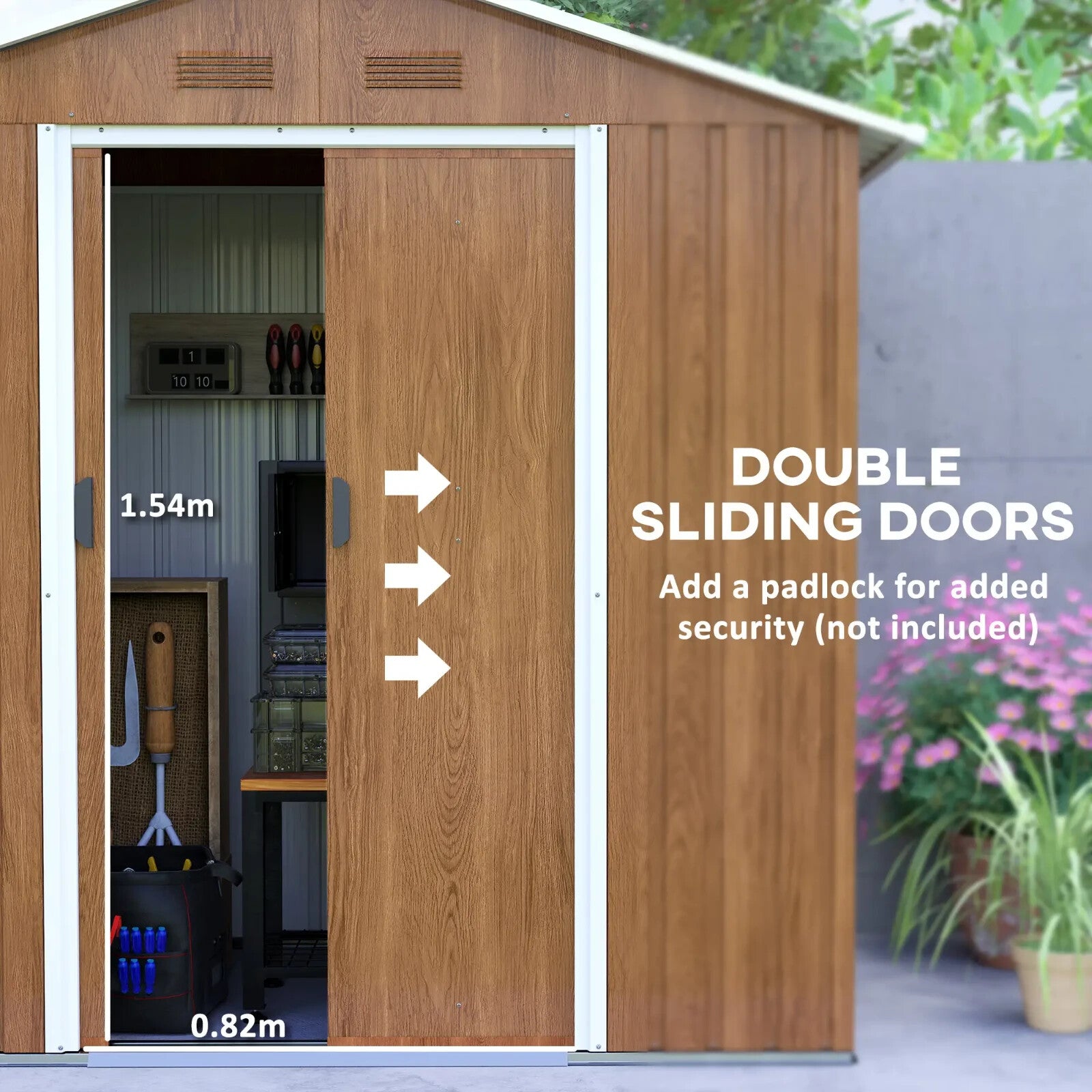 Brown Metal Garden Storage Shed 6.5x3.5ft with Sliding Doors Patio Tool Workshop