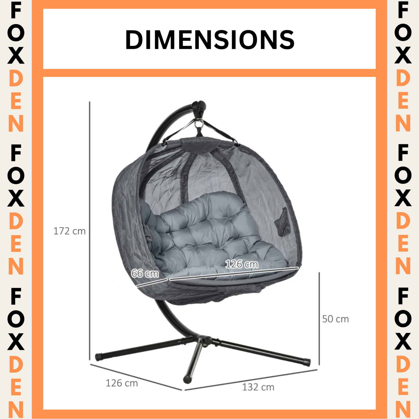 Double Hanging Egg Chair 2 Seater Swing Hammock Cocoon Cushion Side Phone Holder