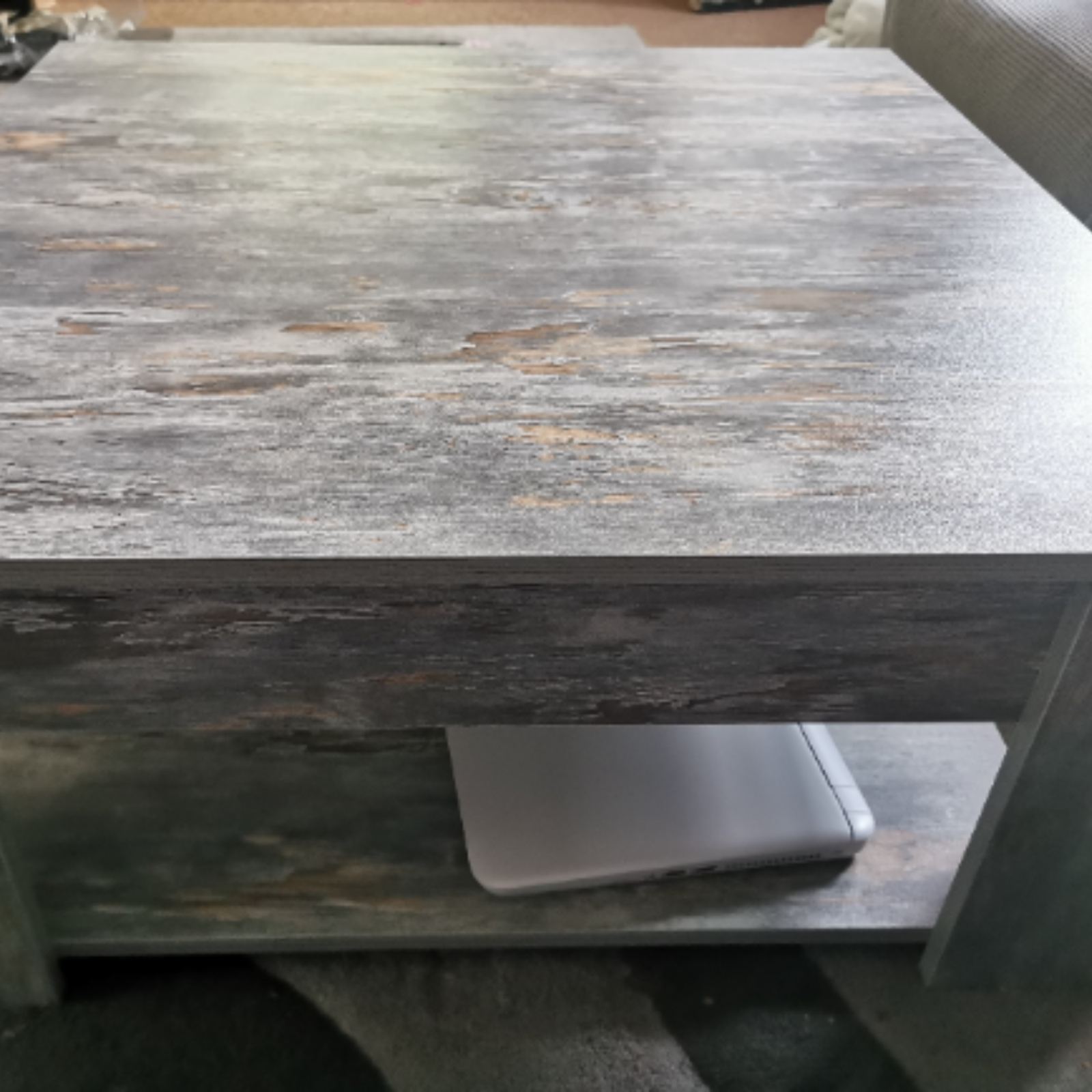 Grey Square Coffee Table with Shelf End Console Table Living Room Storage Table