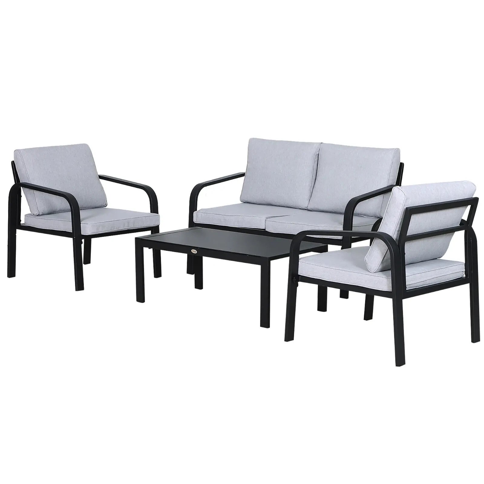 4 Piece Aluminium Garden Dining Set with Sofa Chairs Glass Table and Cushions