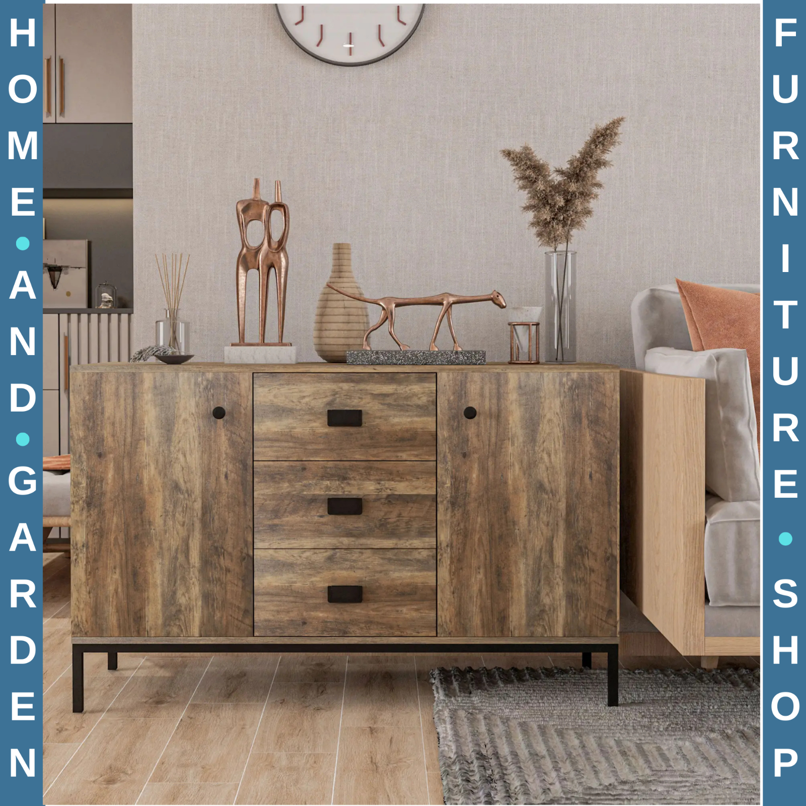 Large Industrial Sideboard Storage Cabinet Vintage Cupboard Drawers Metal Legs