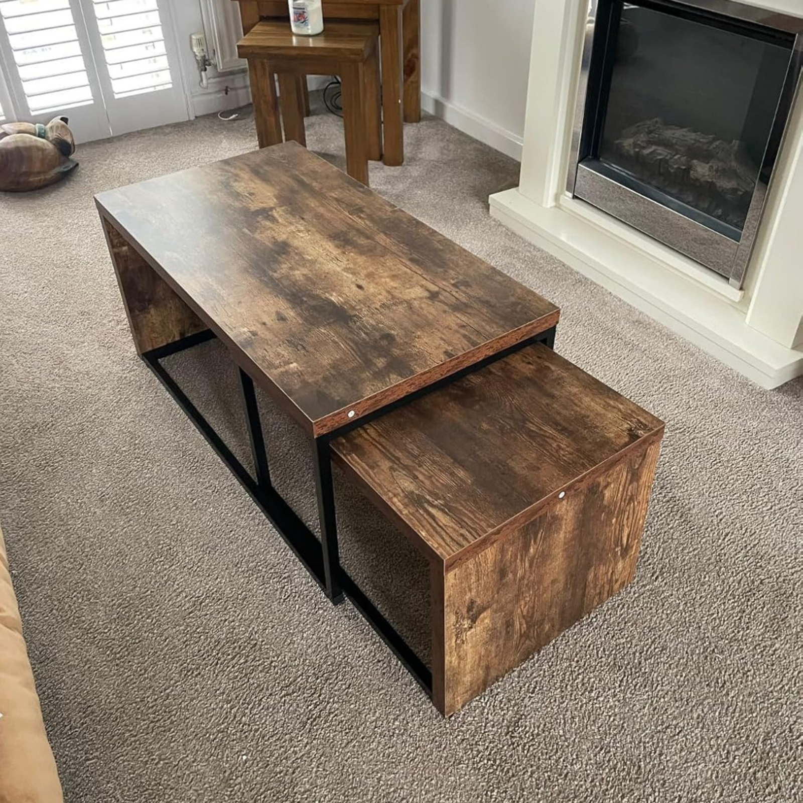 Industrial Coffee Tables Set of 2 Nesting Side Table Living Room Bedroom Rustic