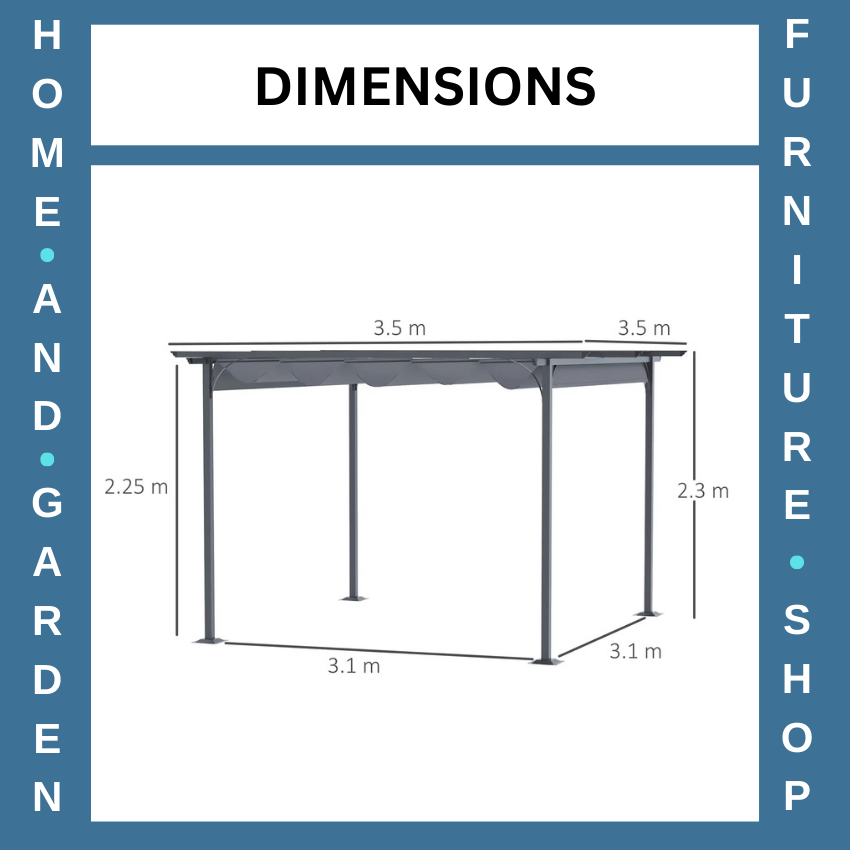 3.5m x 3.5m Metal Pergola Gazebo with Retractable Roof Garden Shade Shelter