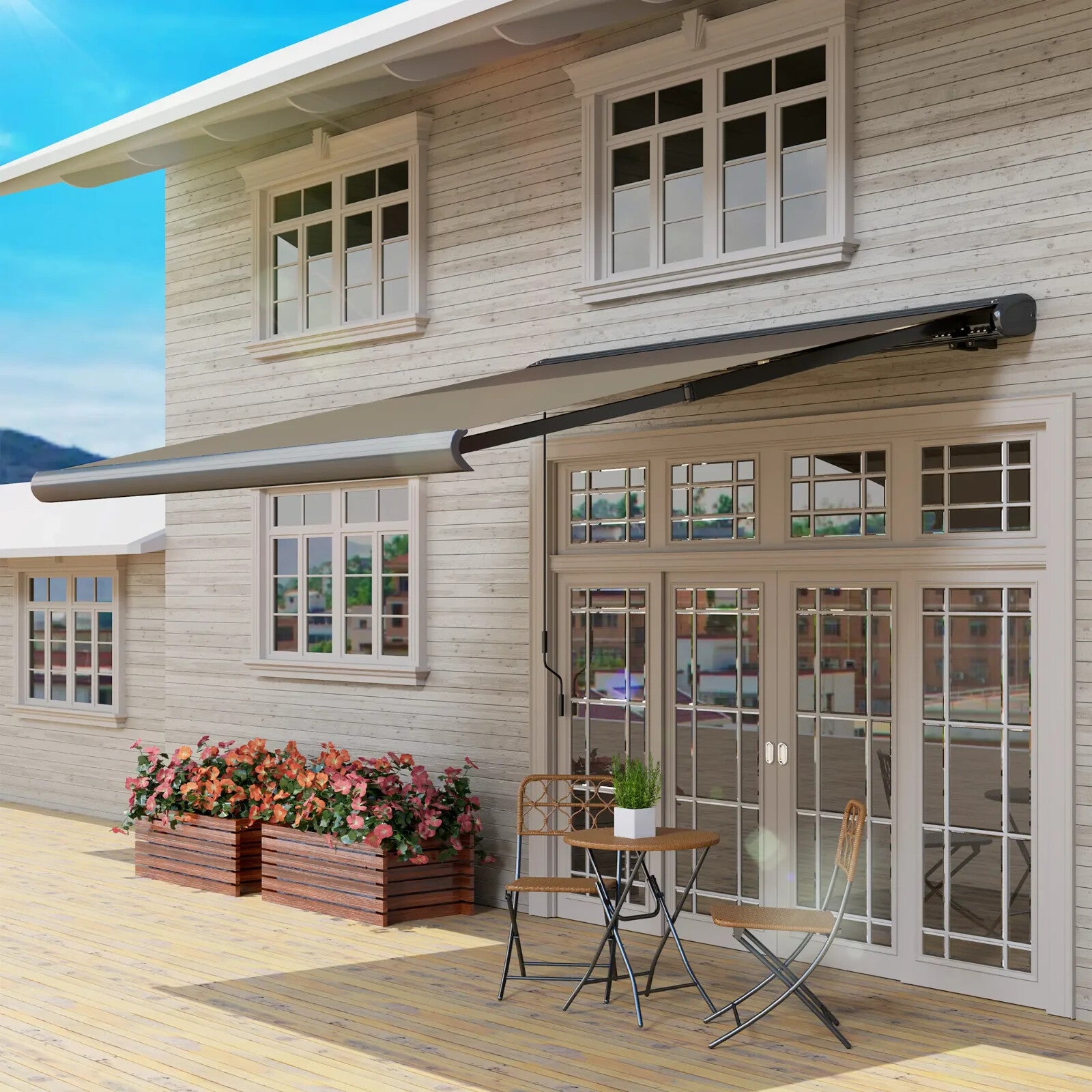 3 x 2.5m Electric Retractable Awning with Remote Aluminium Frame UV50 Sun Canopy