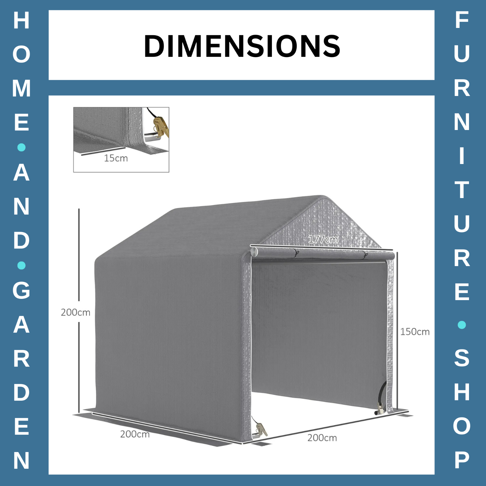 2 x 2 x 2 m Garden Shed Tent Outdoor Storage for Bike Tools w/ Galvanised Frame