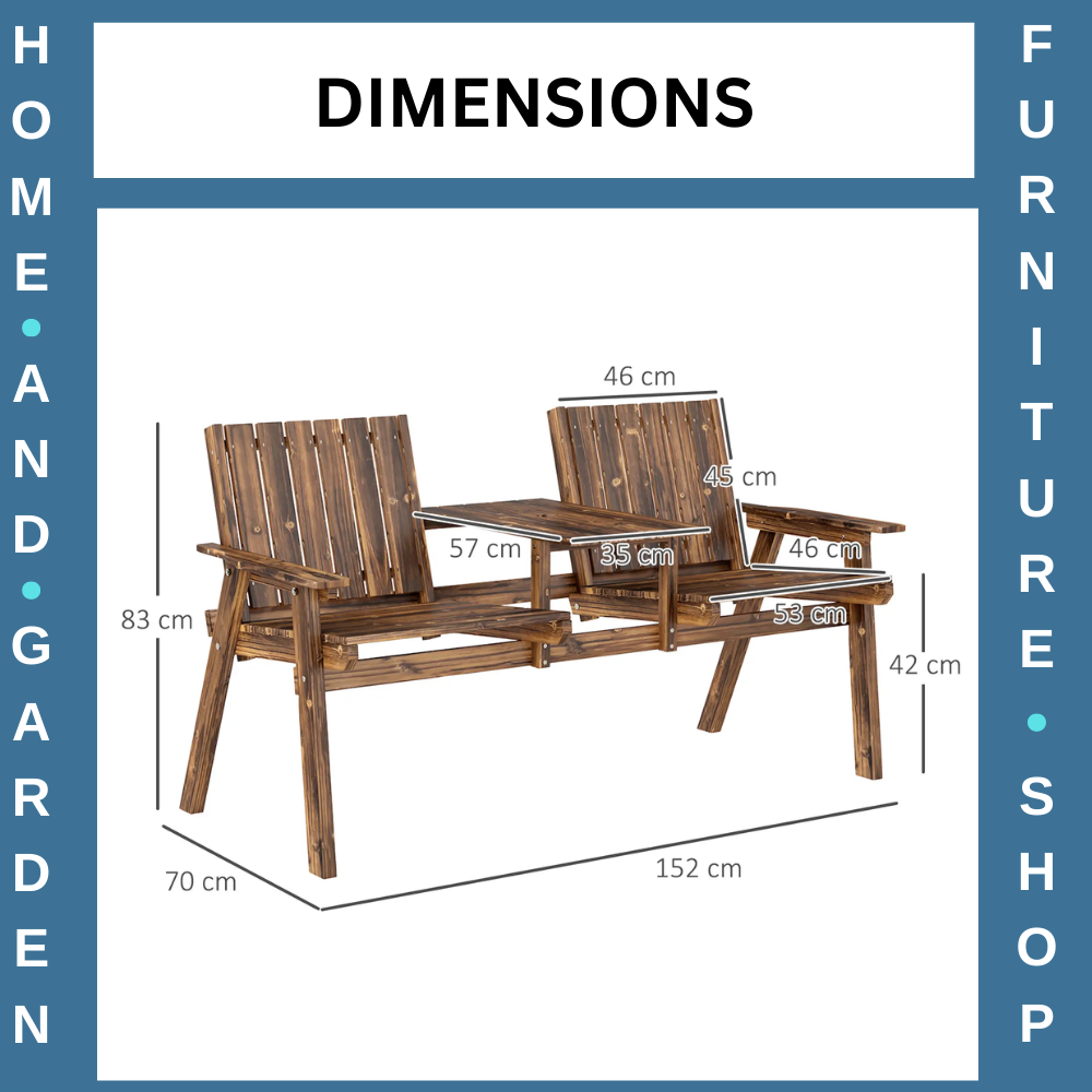 2 Seater Garden Bench with Table & Parasol Hole Wooden Loveseat for Patio Brown