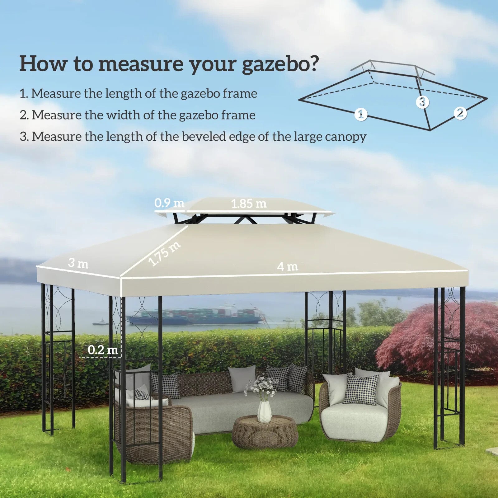 Gazebo 2-Tier Replacement Roof Canopy Sun Shelter Awning UV Resistant Cream