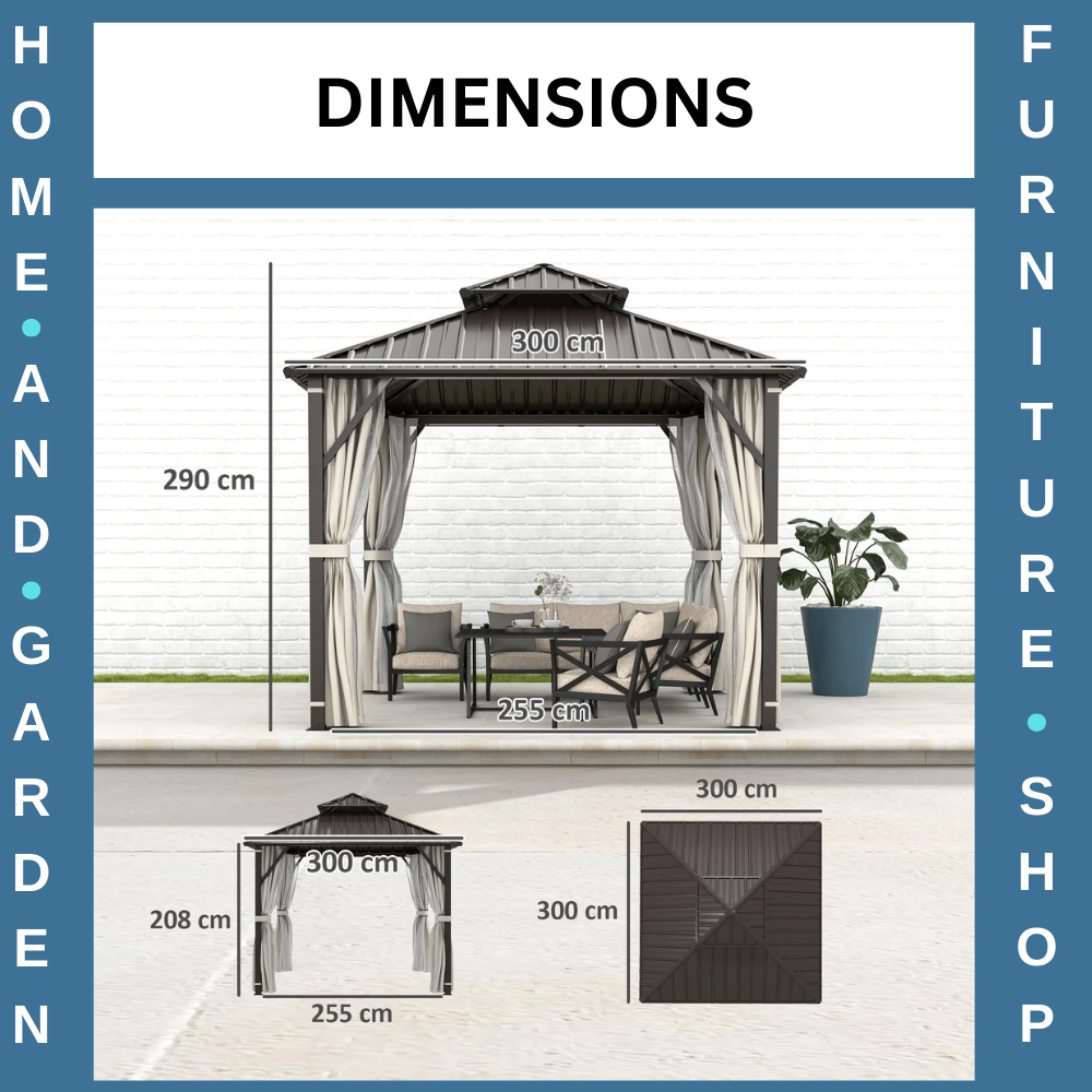 3 x 3m Hardtop Garden Gazebo with Curtains Double Roof Waterproof Patio Pavilion