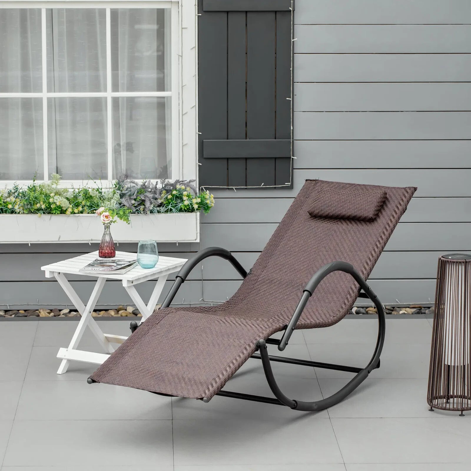 Rocking Sun Lounger Zero Gravity Chair Recliner Seat with Padded Pillow Brown
