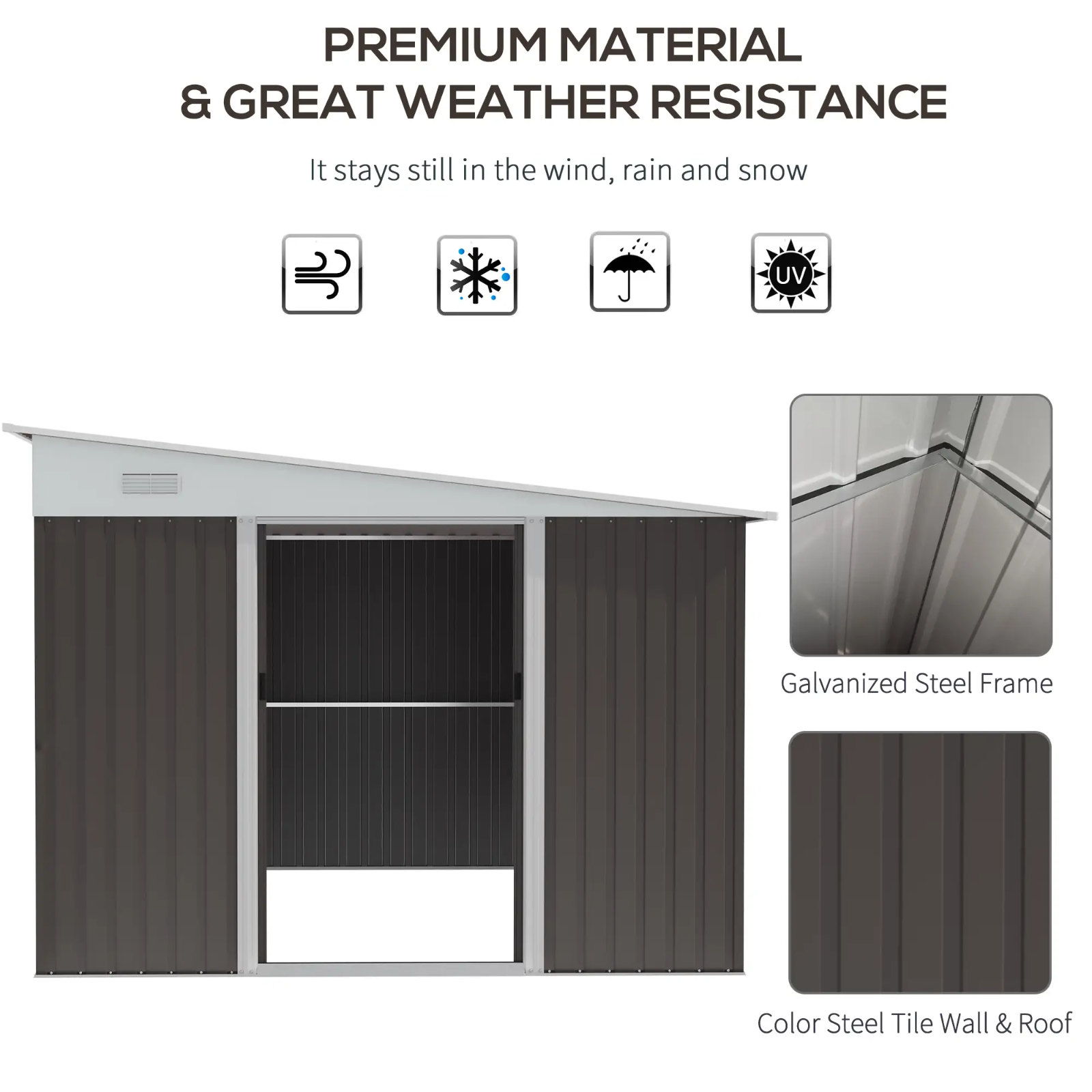 11 x 9ft Metal Garden Shed Large Outdoor Tool Storage House Lockable Double Door
