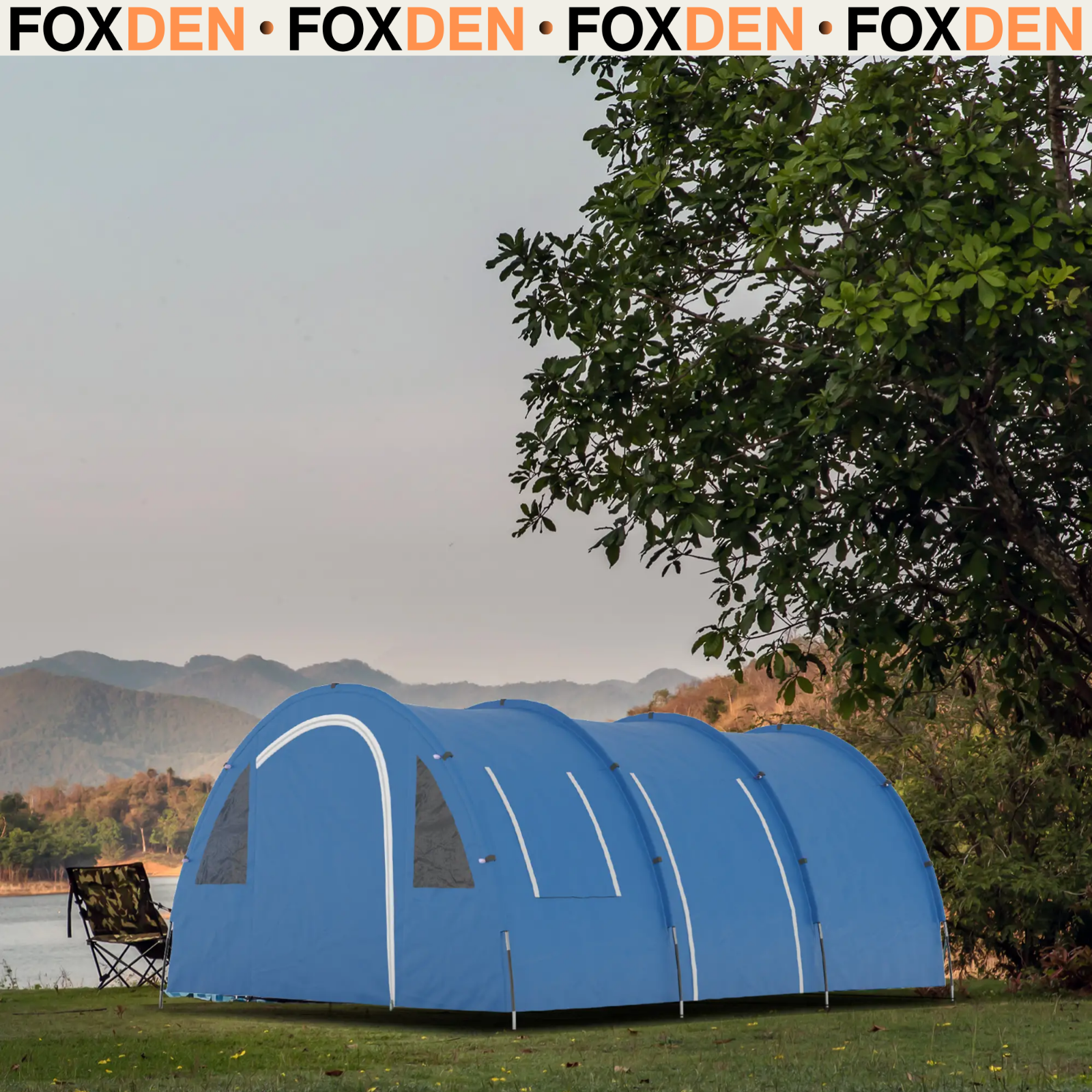 5 6 Man Camping Tent Waterproof Blue Carry Bag Fibreglass Poles Guy Ropes FOXDEN