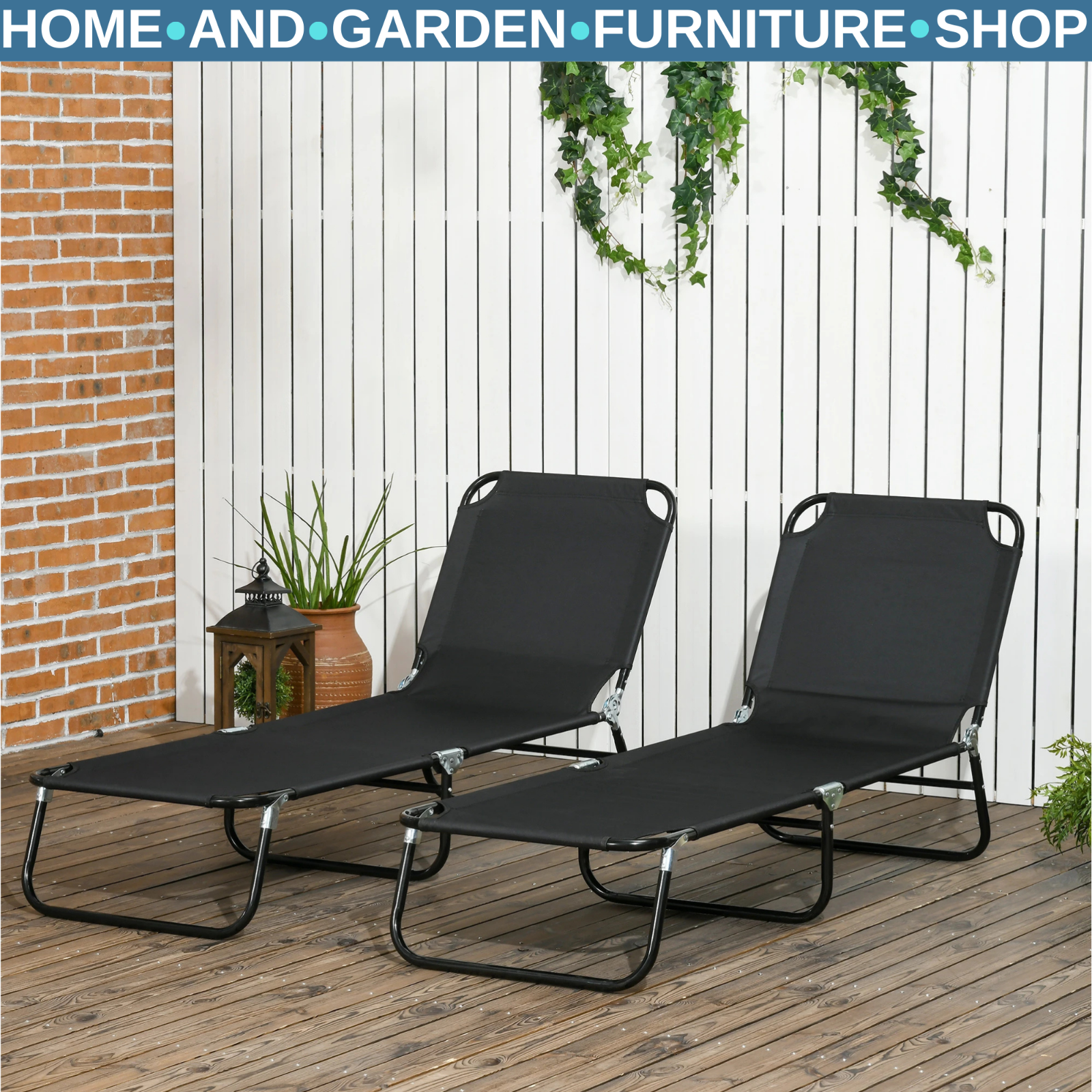 Folding Sun Loungers Set of 2 Reclining Garden Chairs Outdoor Day Bed Furniture